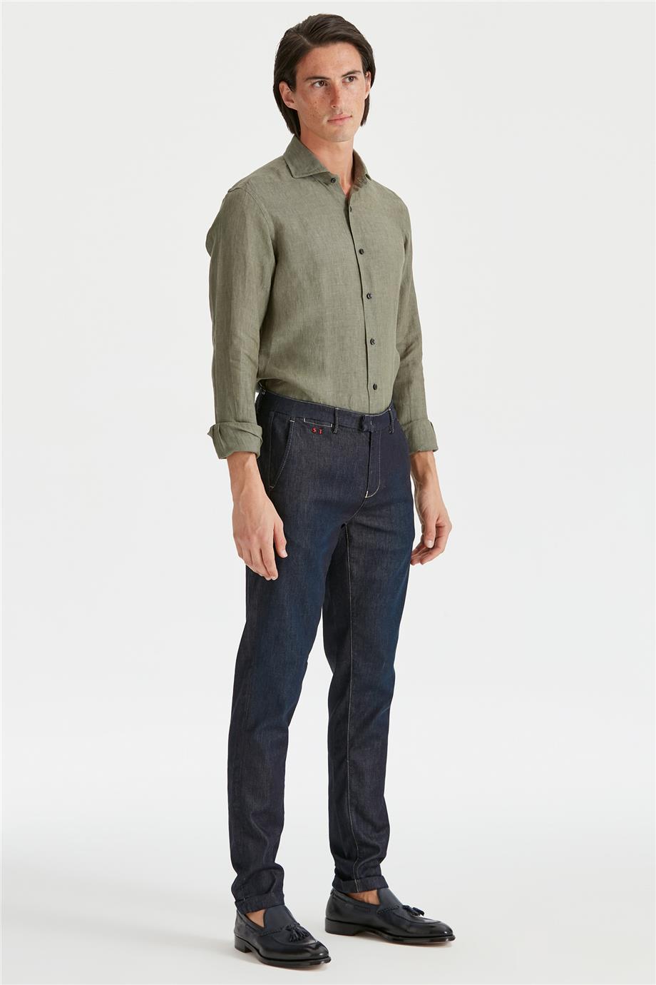 Lacivert İpekli Denim Pantolon - 3