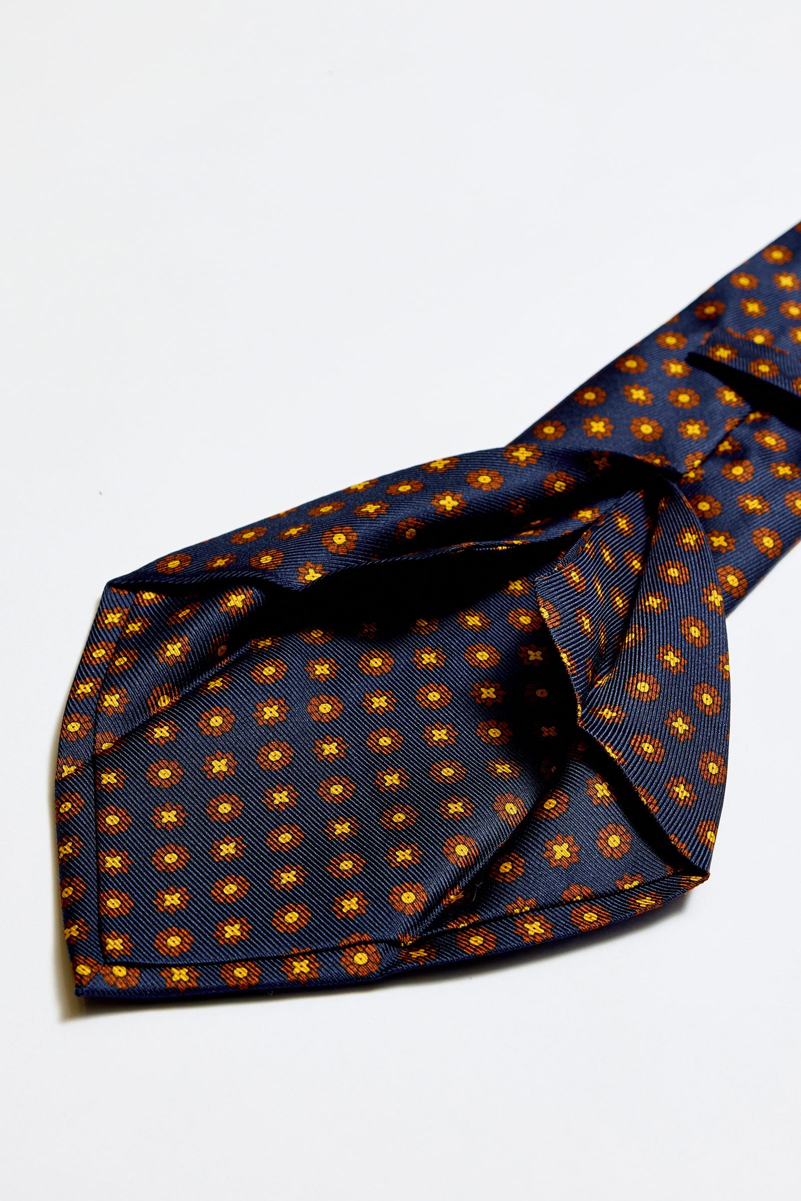 Lacivert Kahve 5 Fold İpek Kravat