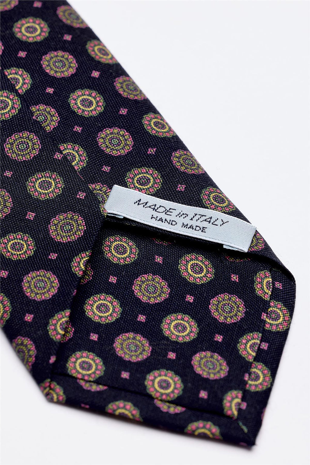 Lacivert Kahve Desenli 7 Fold İpek Kravat - Image 4