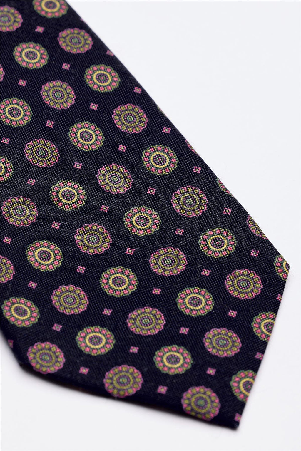 Lacivert Kahve Desenli 7 Fold İpek Kravat - Image 3