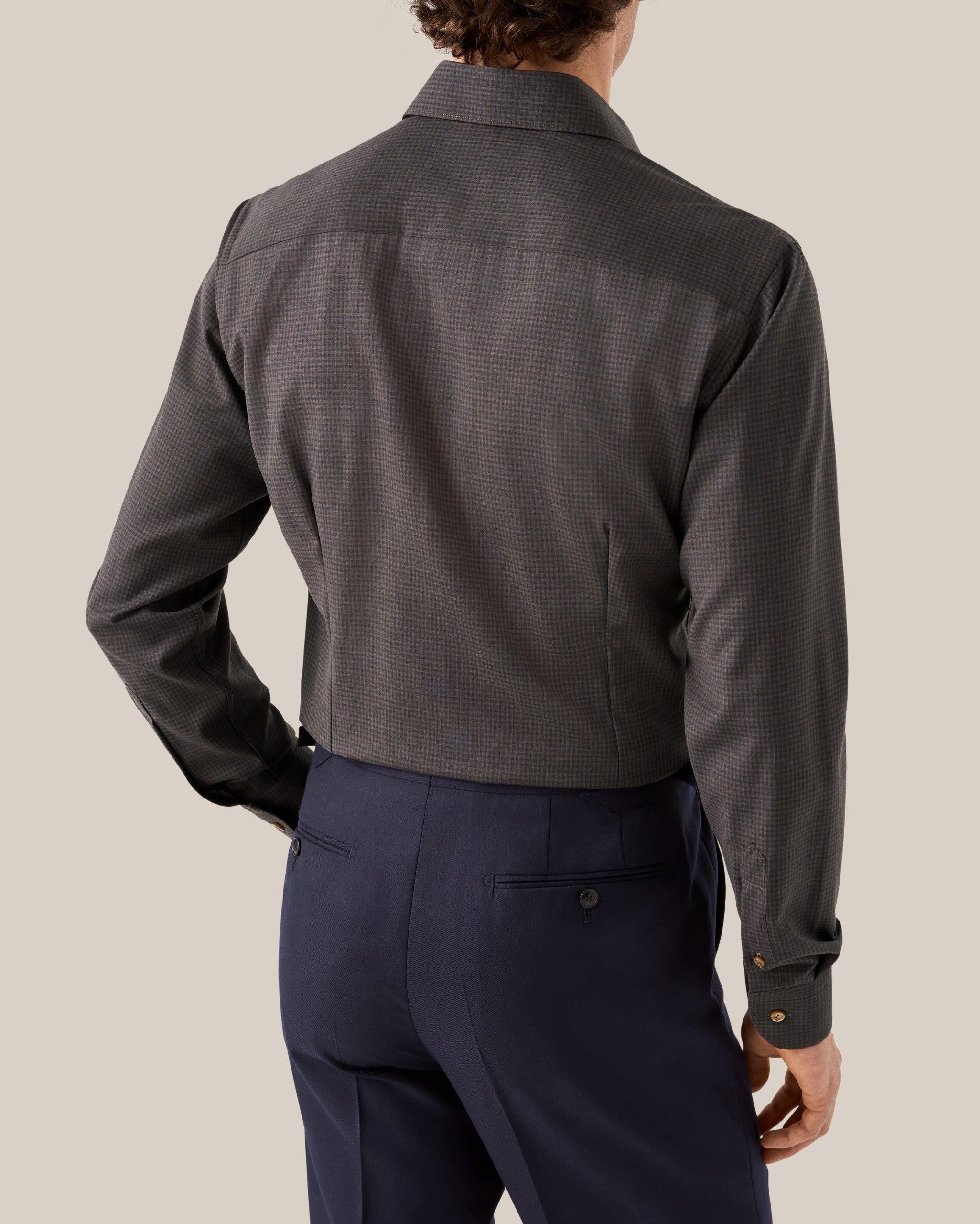 Lacivert Kahverengi Kareli Merino Yün Gömlek - Image 3