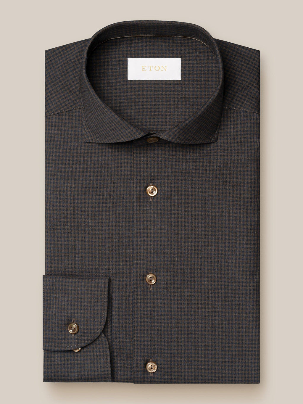 Lacivert Kahverengi Kareli Merino Yün Gömlek - Image 1