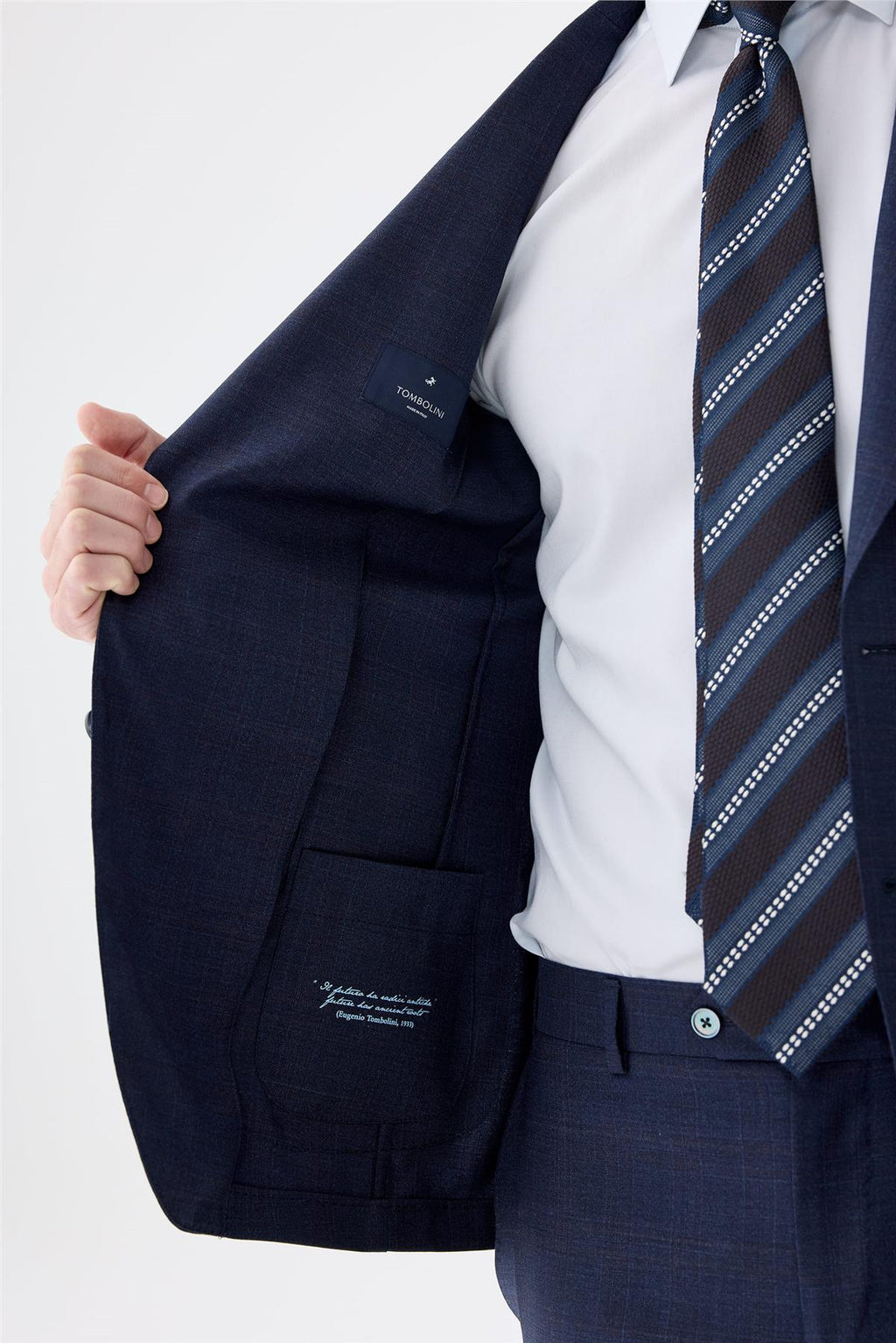 Lacivert Kahverengi Kareli Yün Takım Elbise - Image 4