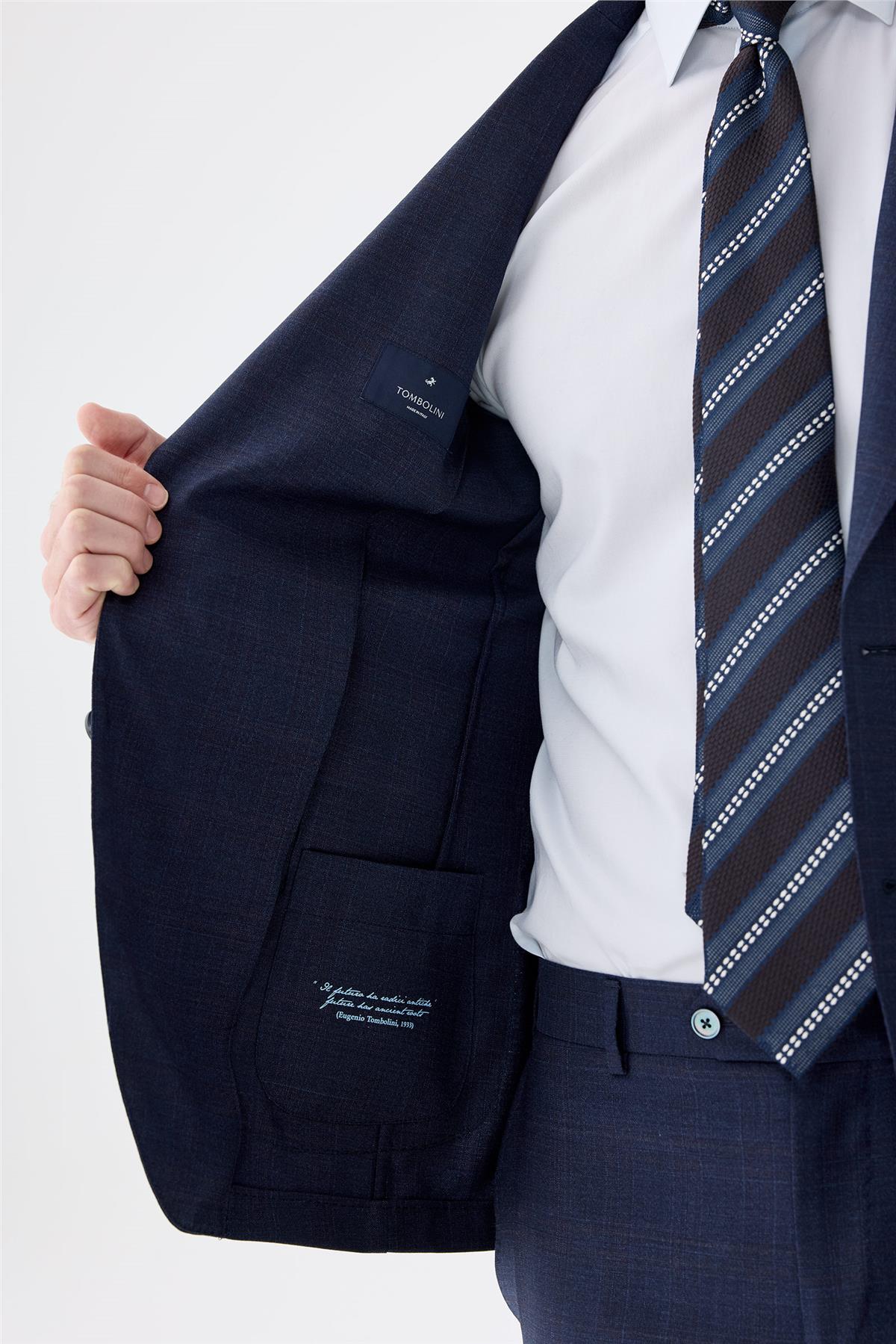 Lacivert Kahverengi Kareli Yün Takım Elbise - Image 4