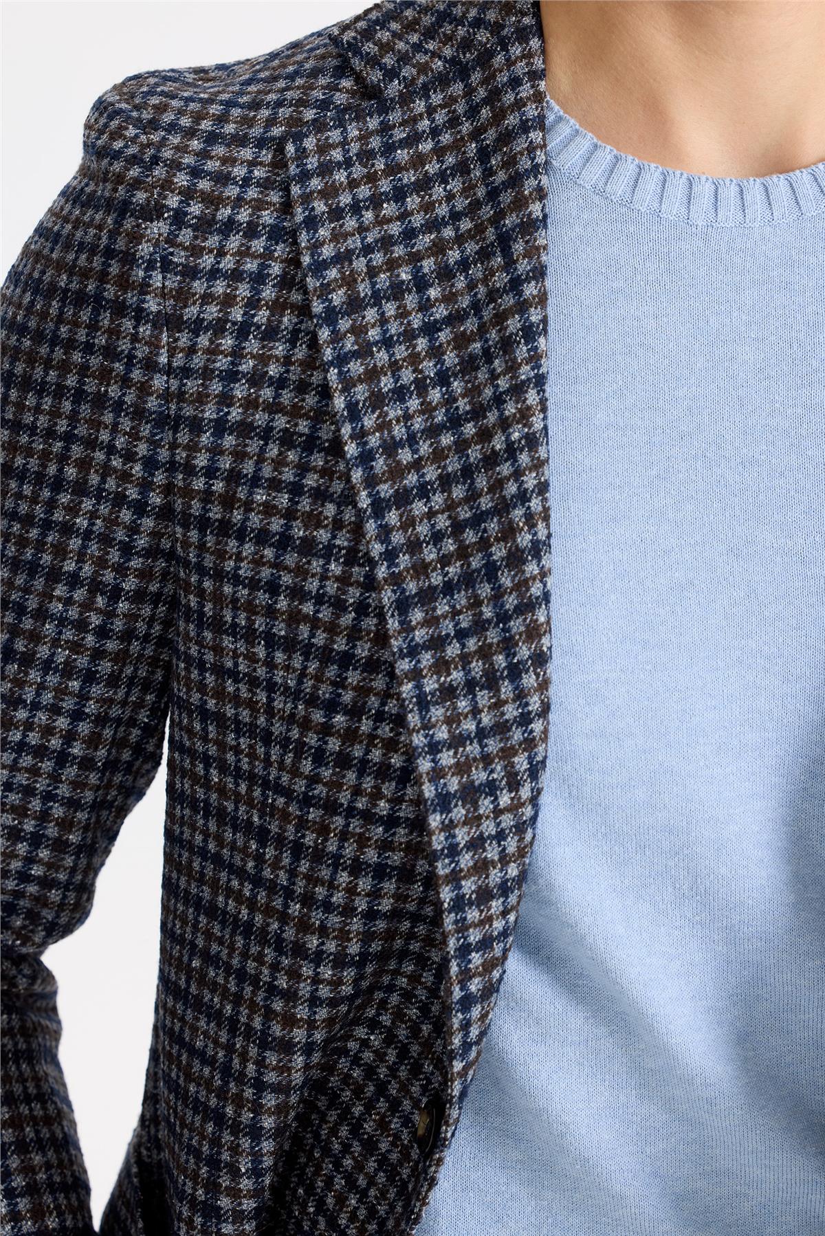 Lacivert Kahverengi Yün İpek Kaşmir Ceket - Image 4