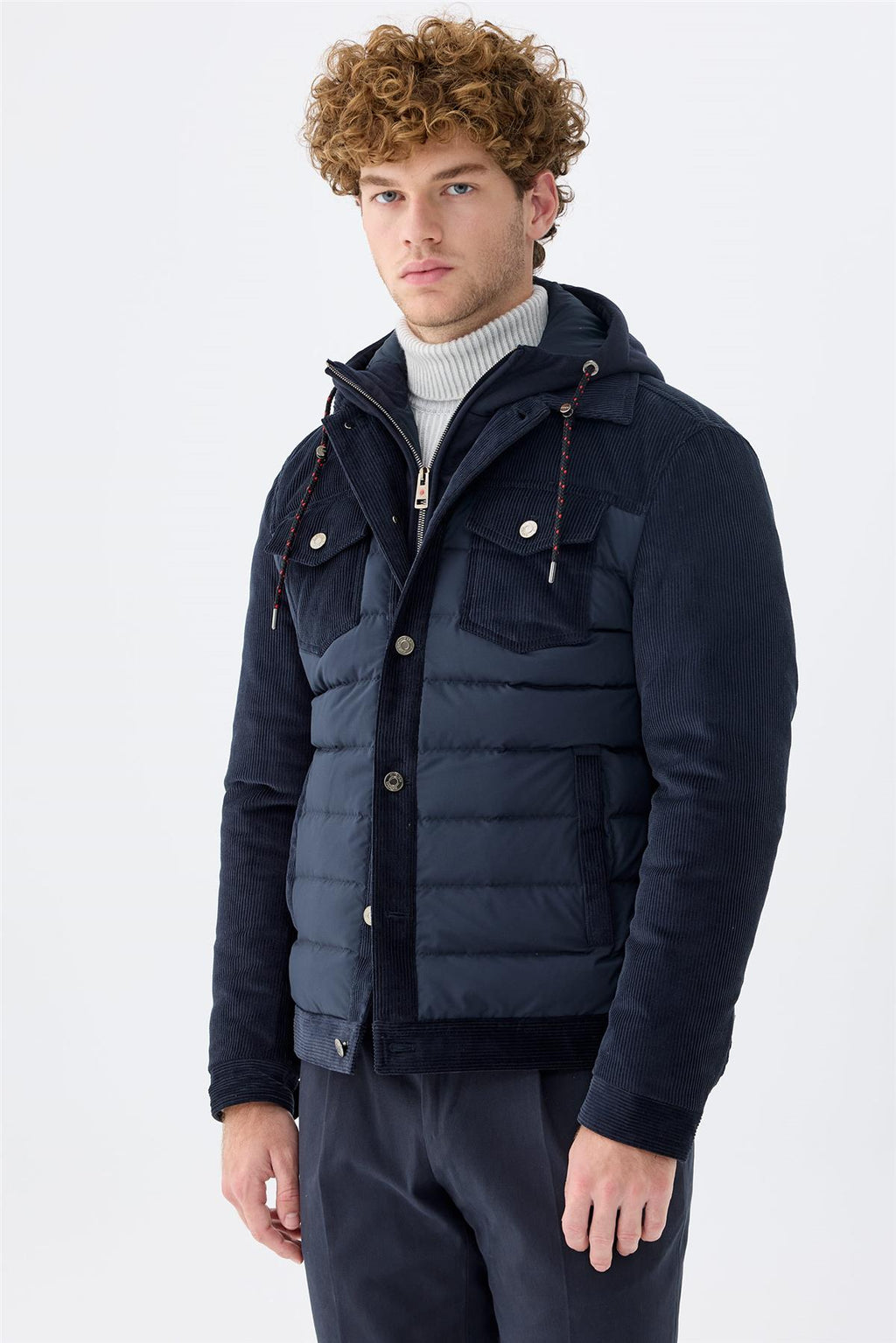 Lacivert Kapüşonlu Pamuk Spor Mont - Image 2