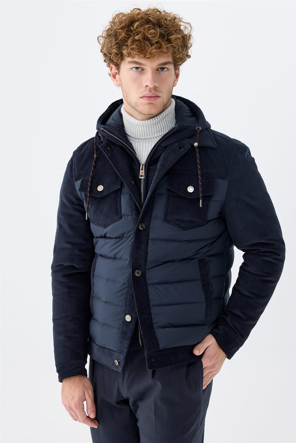 Lacivert Kapüşonlu Pamuk Spor Mont - Image 5