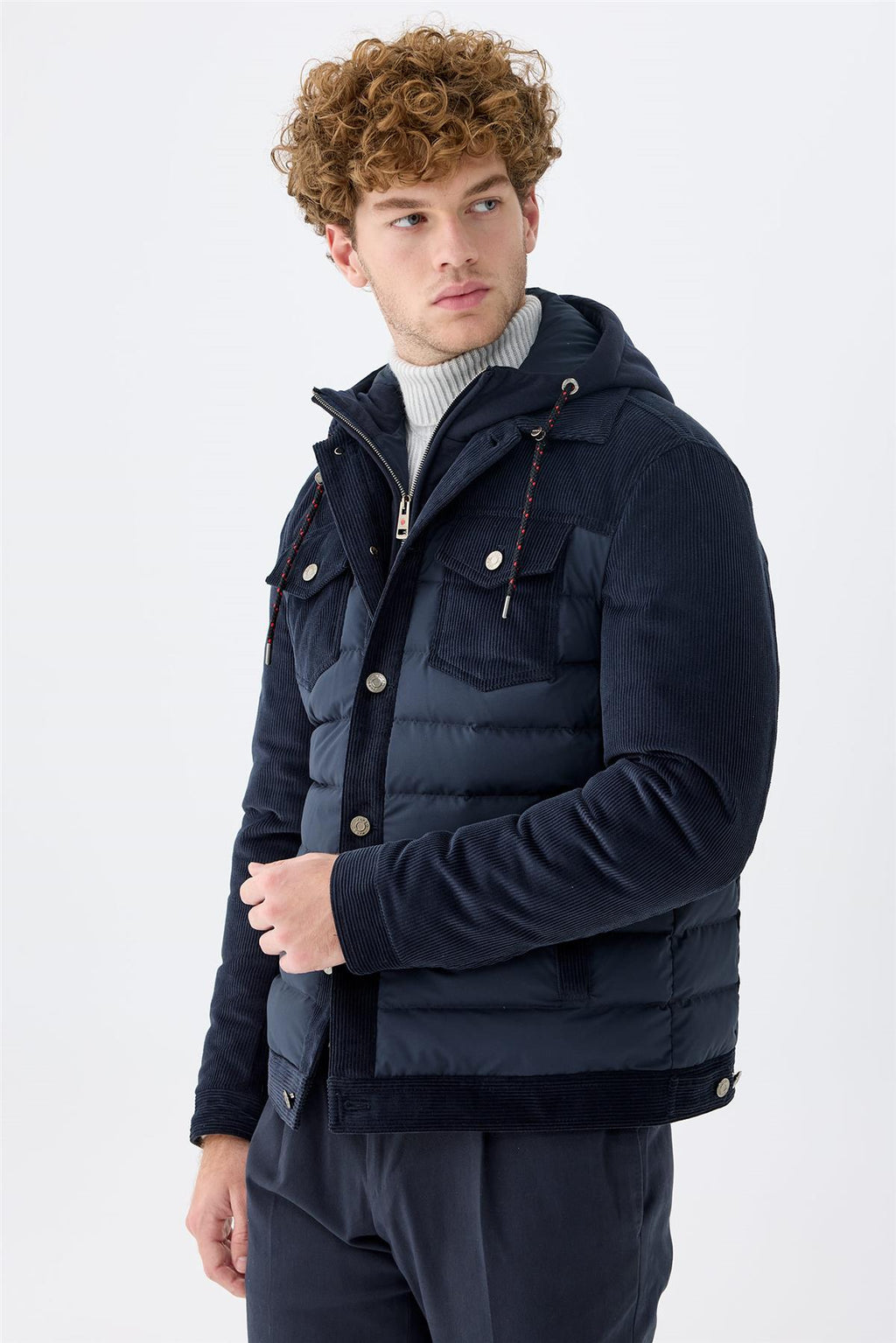 Lacivert Kapüşonlu Pamuk Spor Mont - Image 4