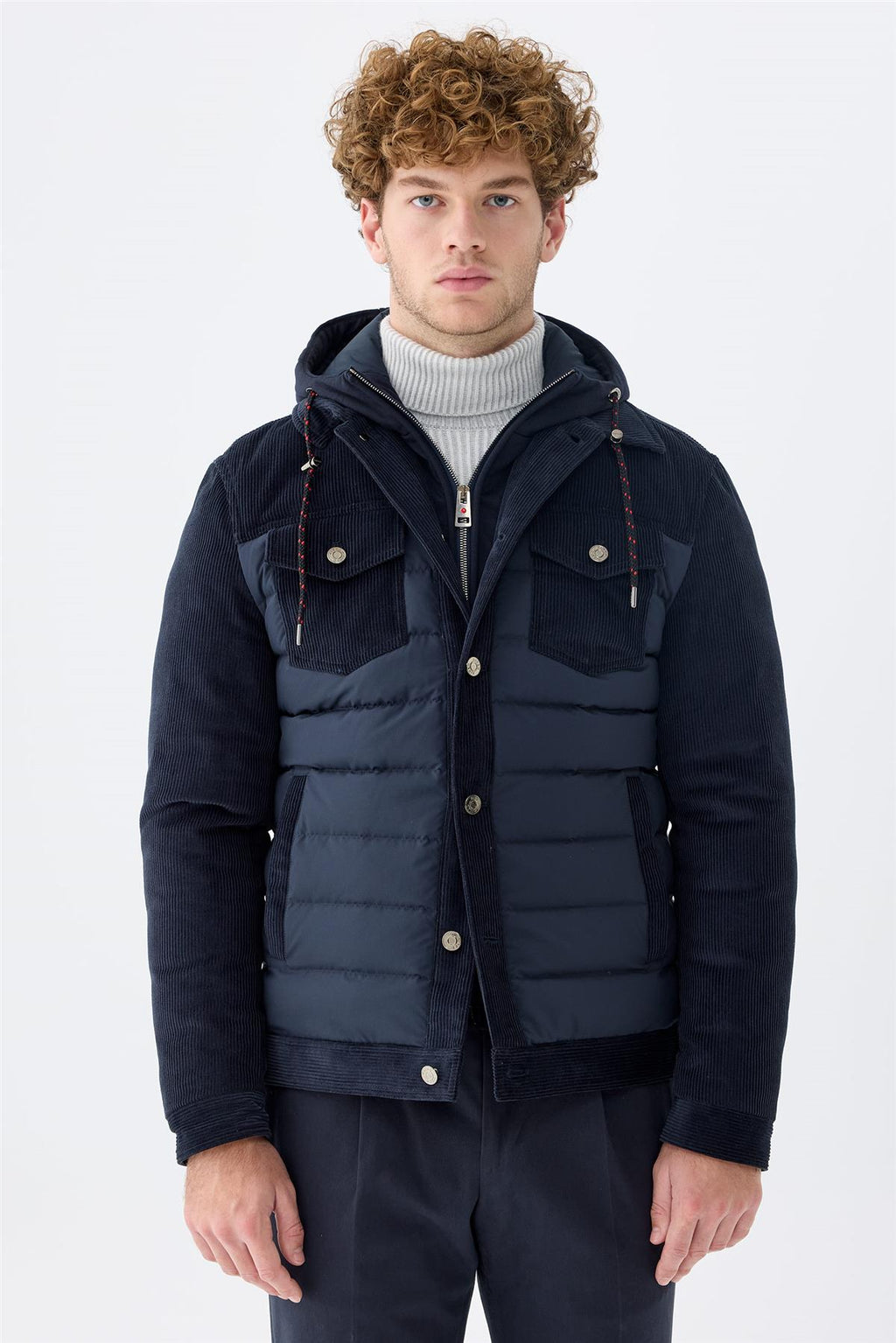 Lacivert Kapüşonlu Pamuk Spor Mont - Image 1