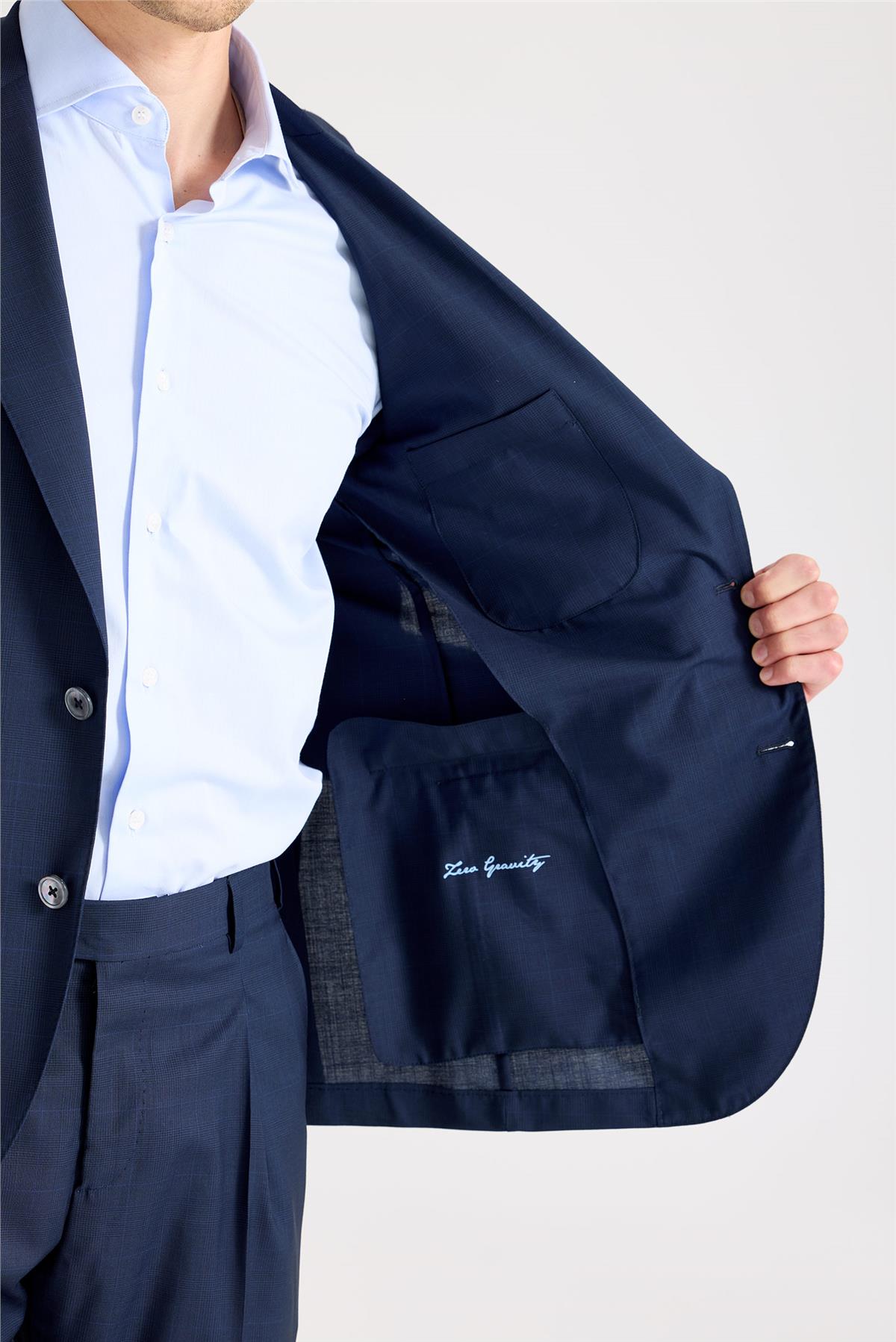 Lacivert Kareli Yün Takım Elbise - Image 4