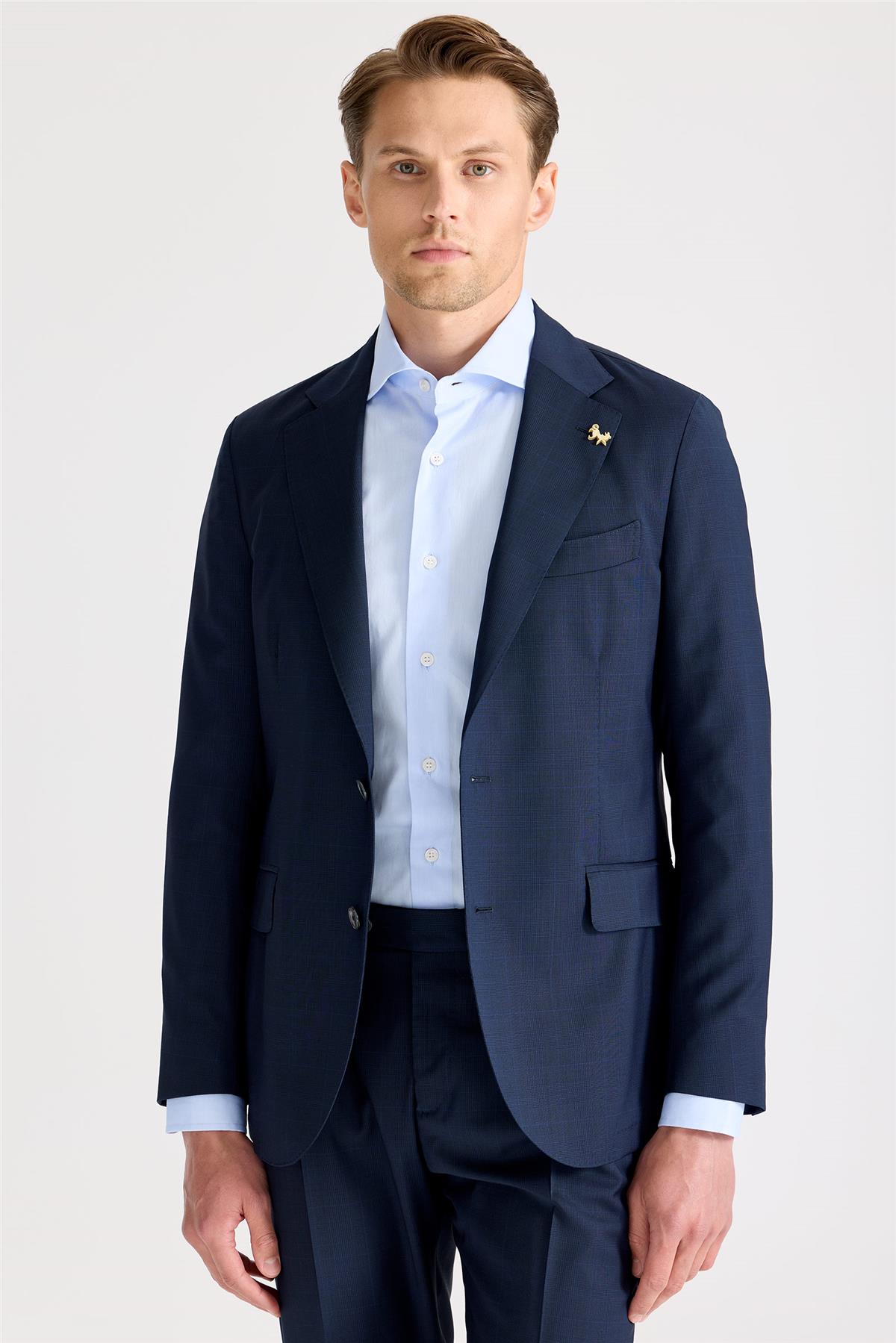 Lacivert Kareli Yün Takım Elbise - Image 3