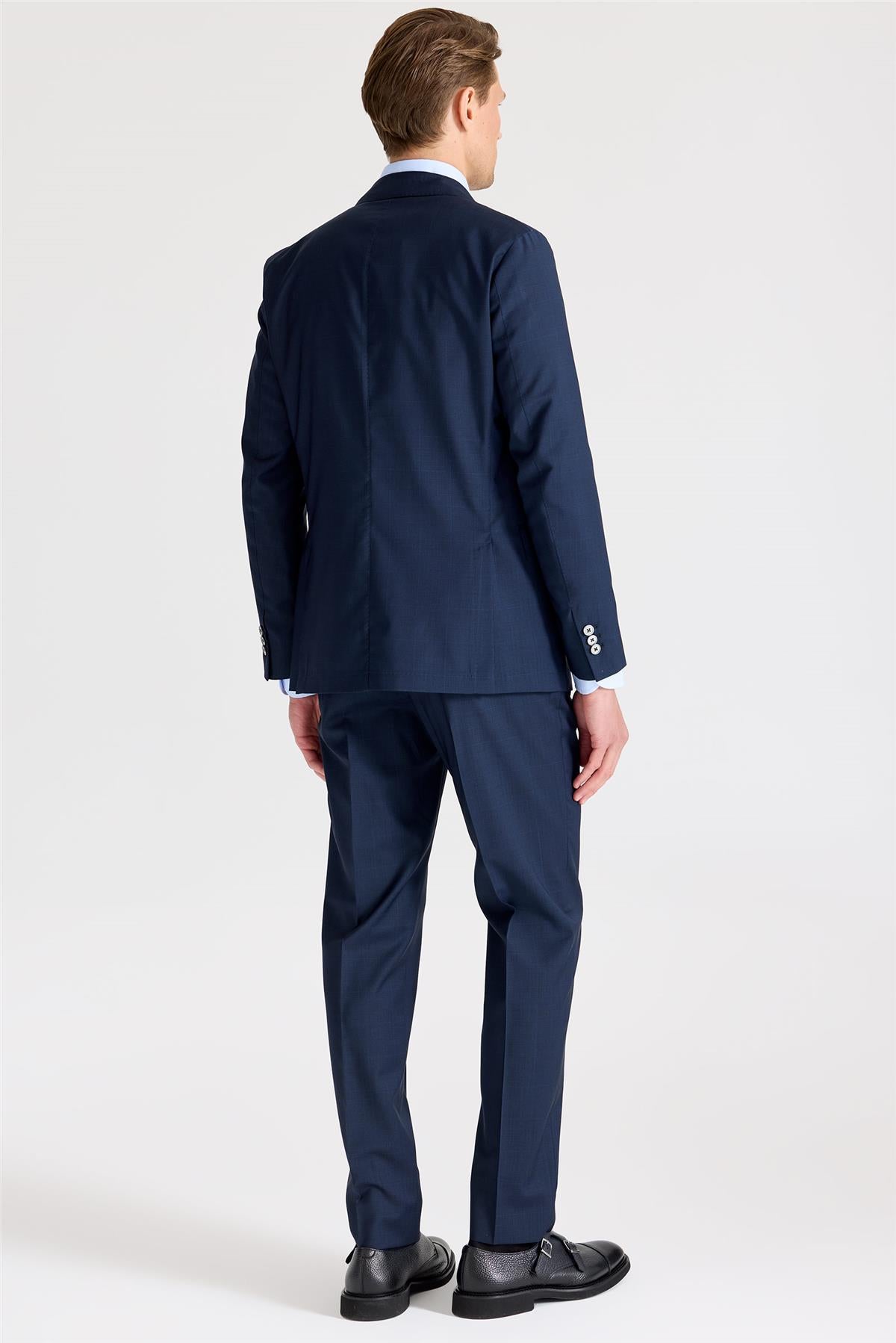 Lacivert Kareli Yün Takım Elbise - Image 5