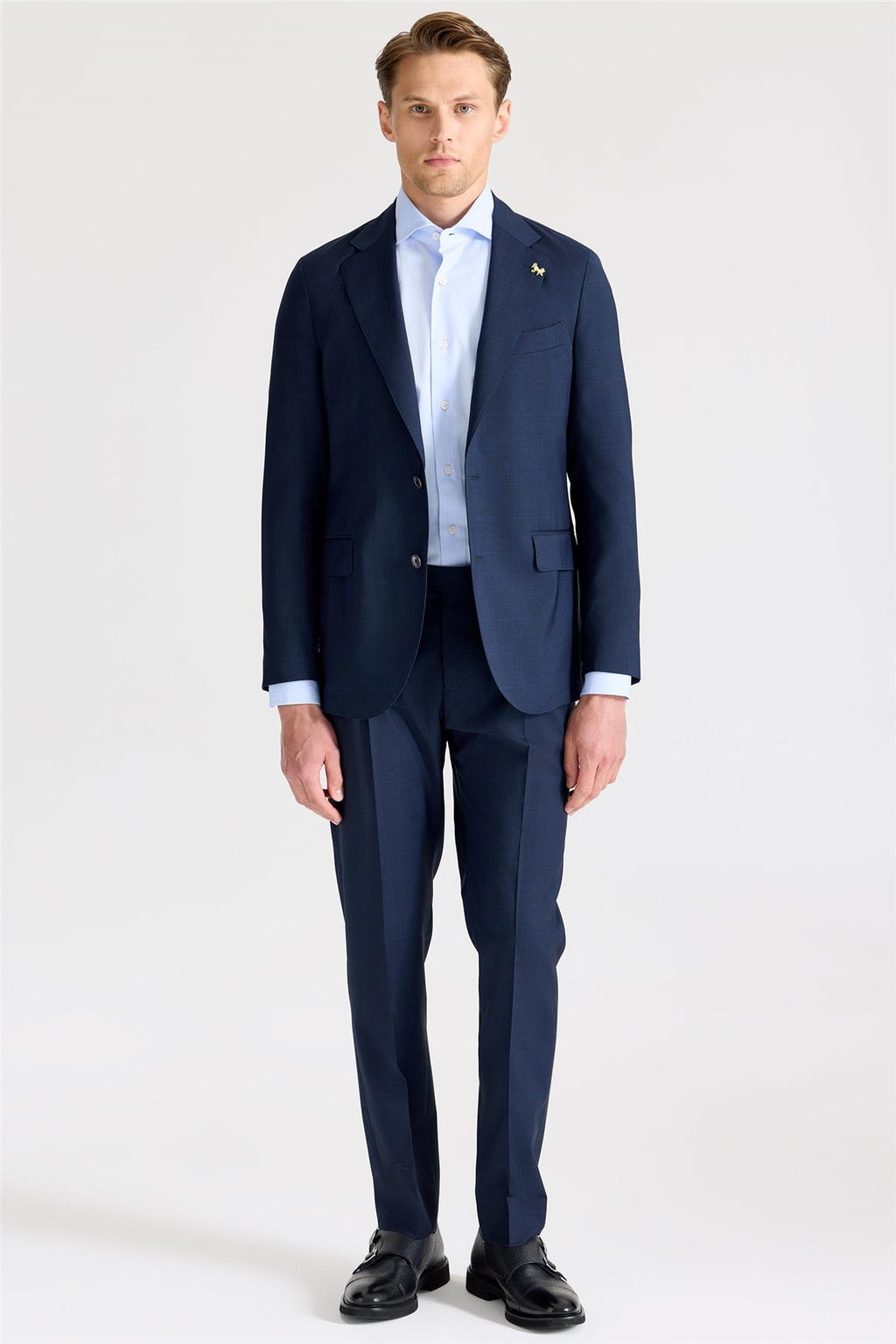 Lacivert Kareli Yün Takım Elbise - Image 1