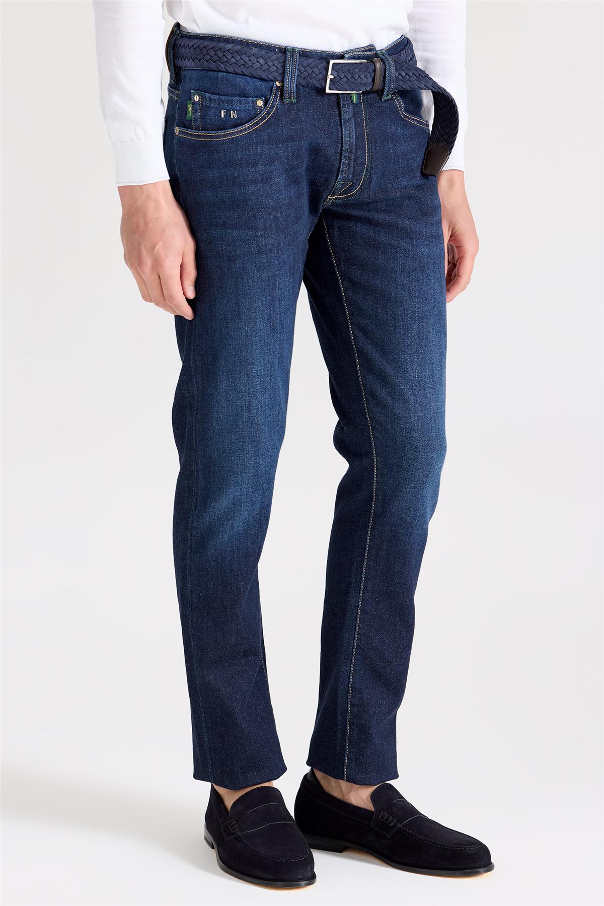 Lacivert Kaşmirli Denim Pantolon - 6