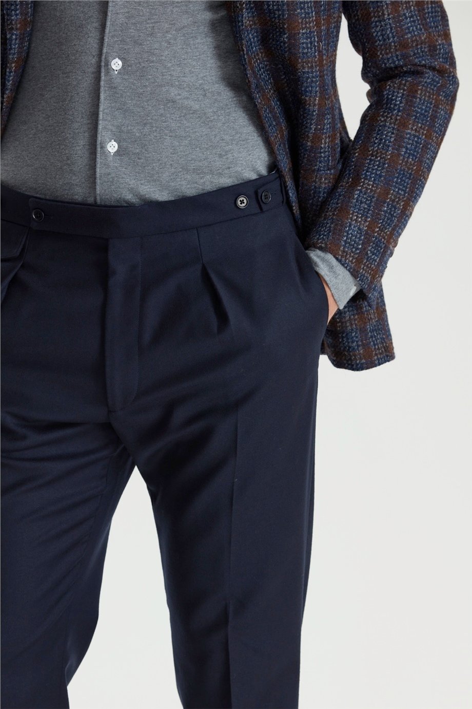 Lacivert Kemersiz Pileli Flanel Pantolon - Image 5