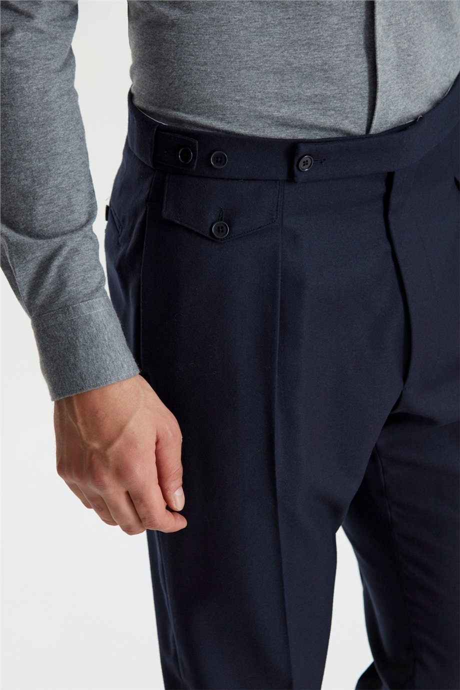 Lacivert Kemersiz Pileli Flanel Pantolon - Image 3