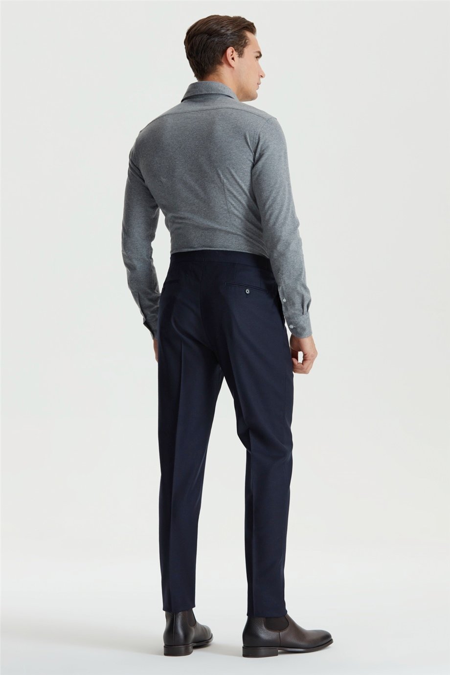 Lacivert Kemersiz Pileli Flanel Pantolon - Image 2