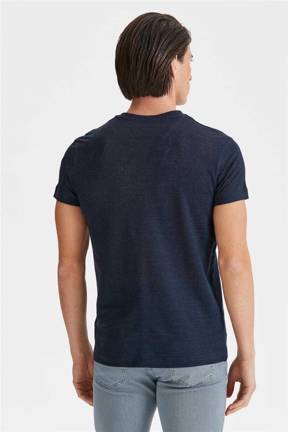 Lacivert Keten T-Shirt - Image 5