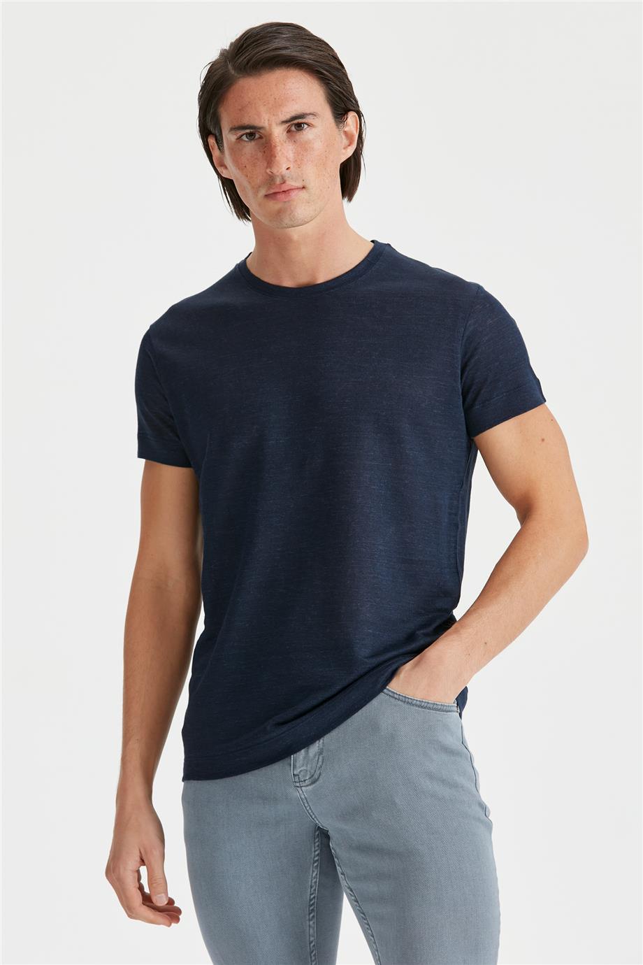 Lacivert Keten T-Shirt