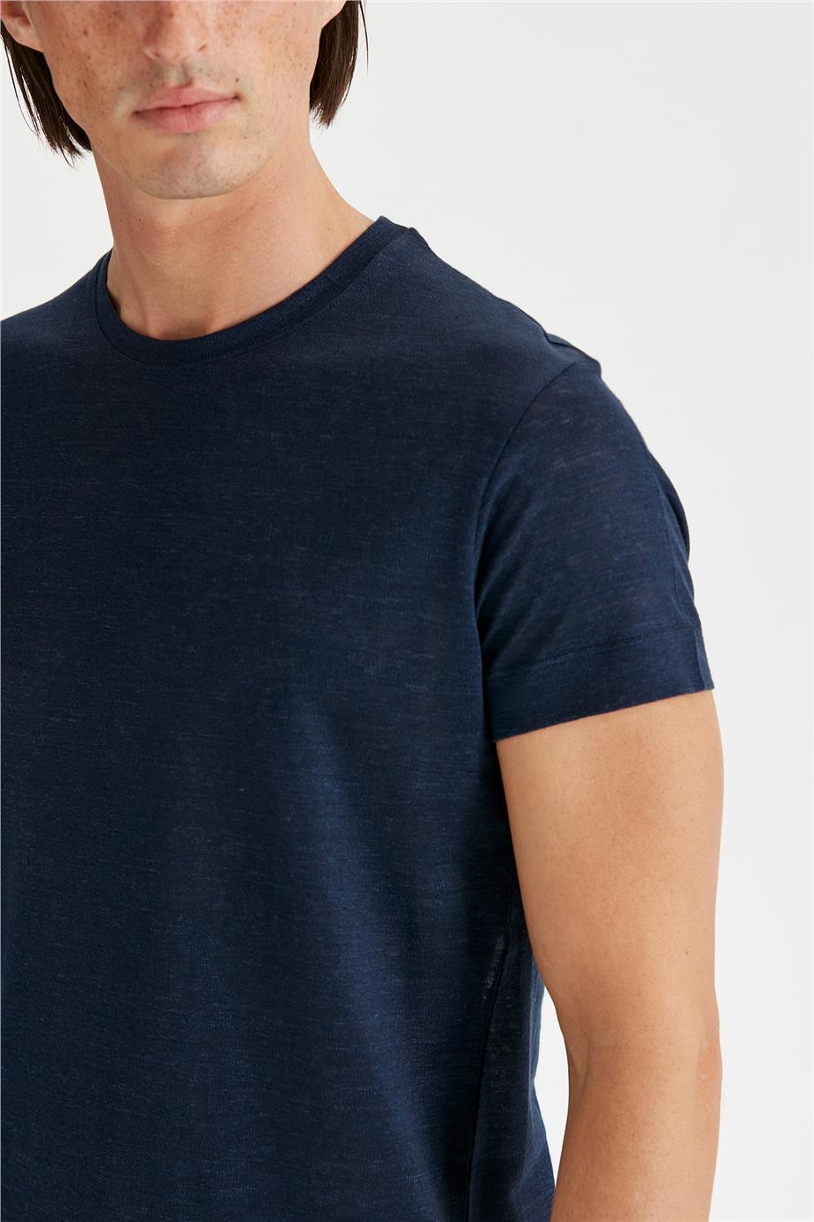 Lacivert Keten T-Shirt - Image 4