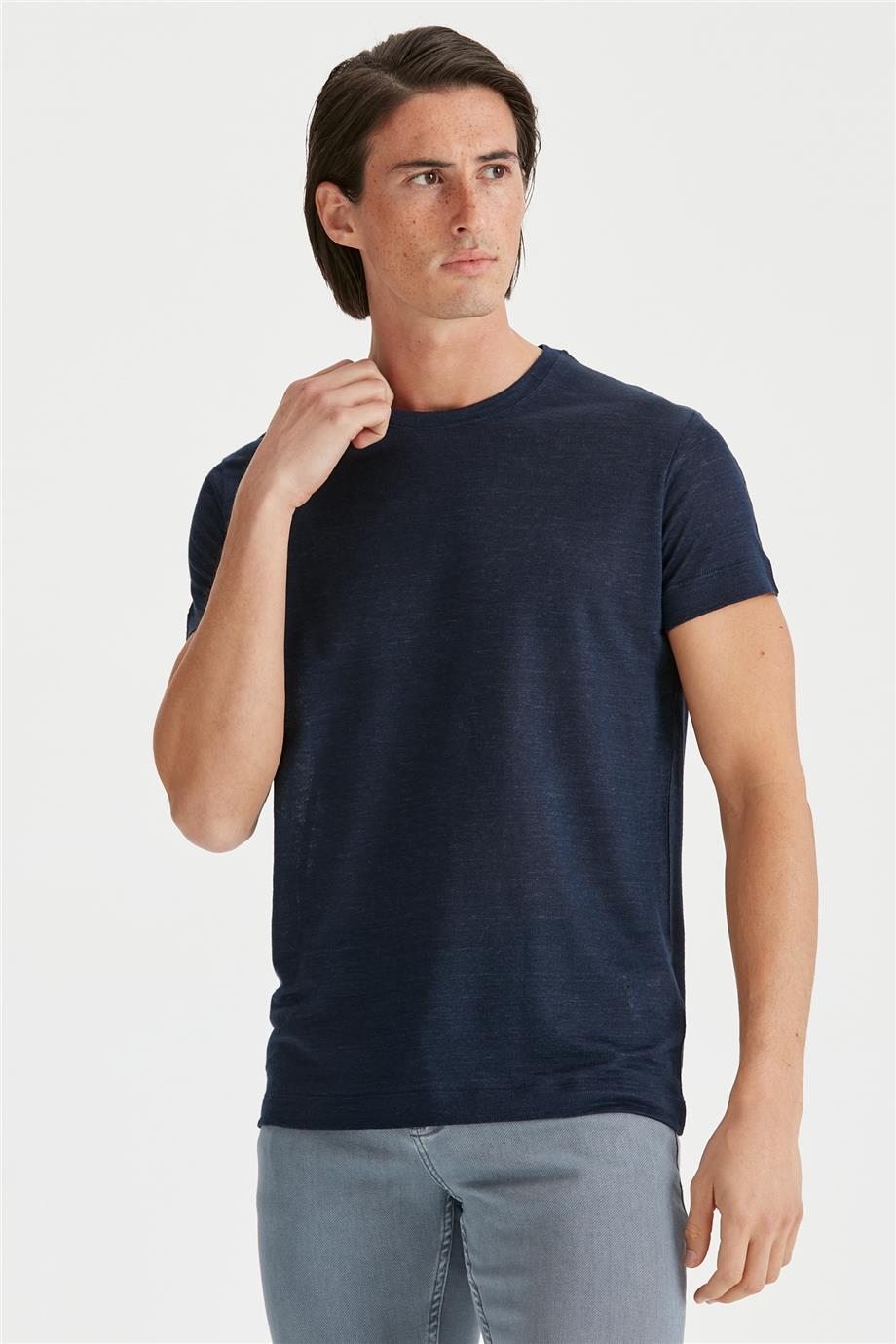 Lacivert Keten T-Shirt - Image 3