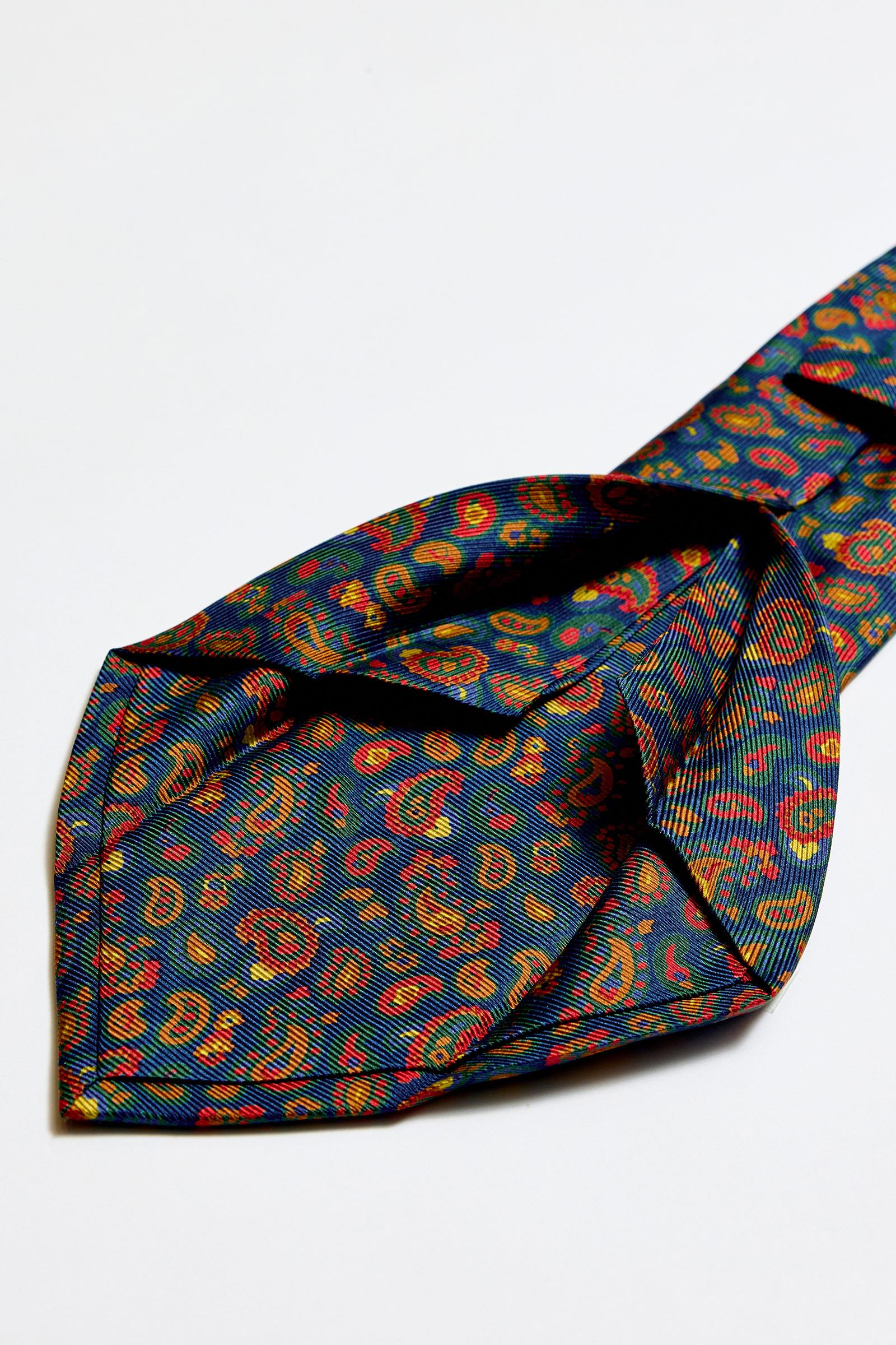 Lacivert Kırmızı 5 Fold İpek Kravat