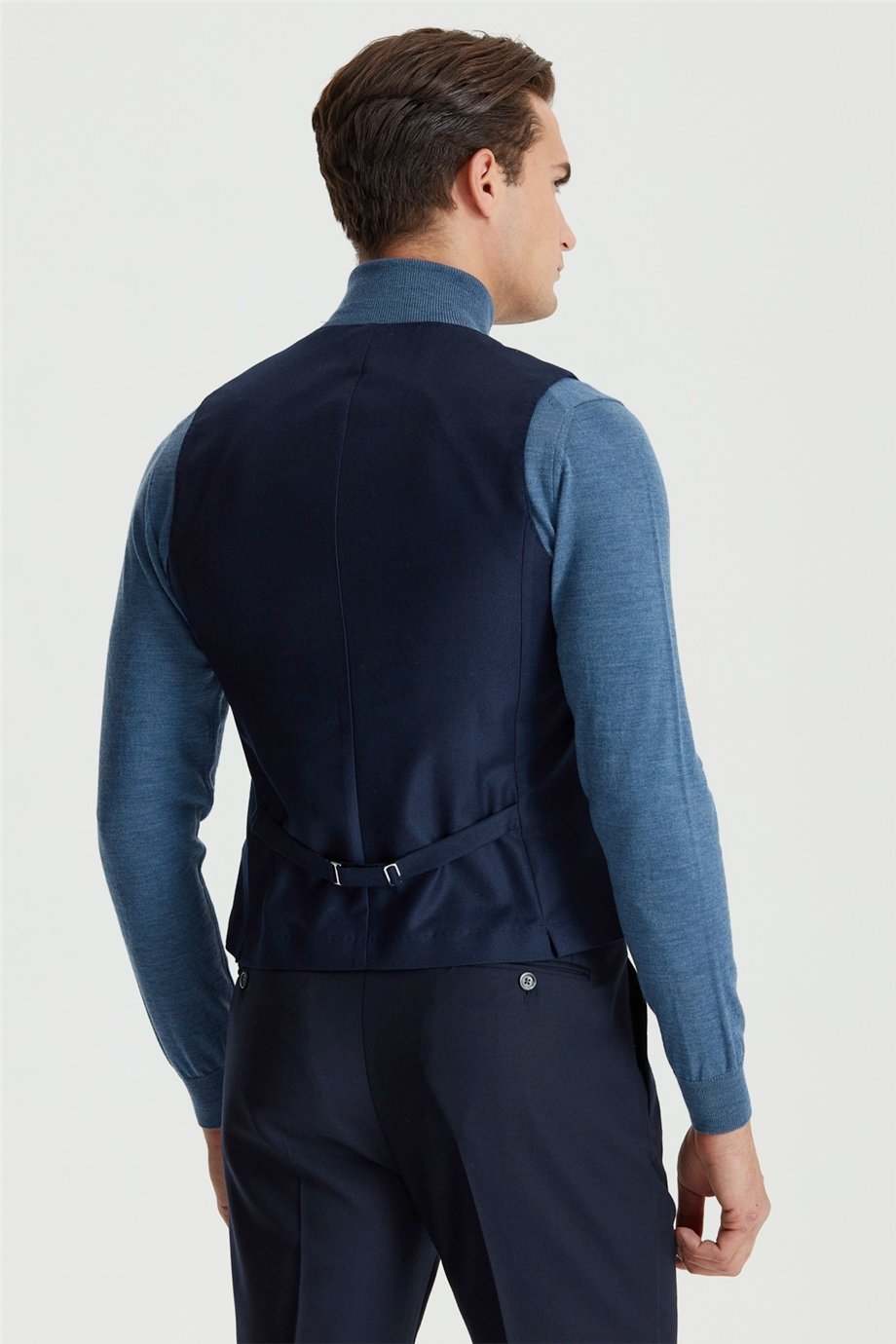Lacivert Klasik Flanel Yün Yelek - Image 4