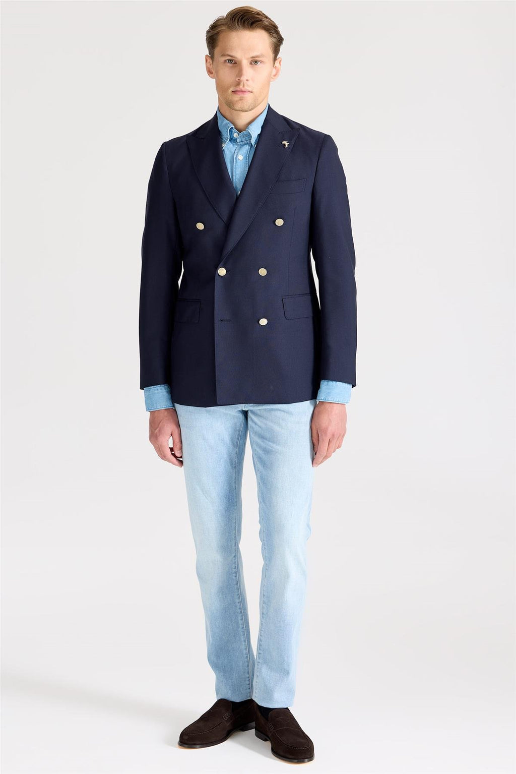 Lacivert Kruvaze Yün Blazer Ceket - Image 5