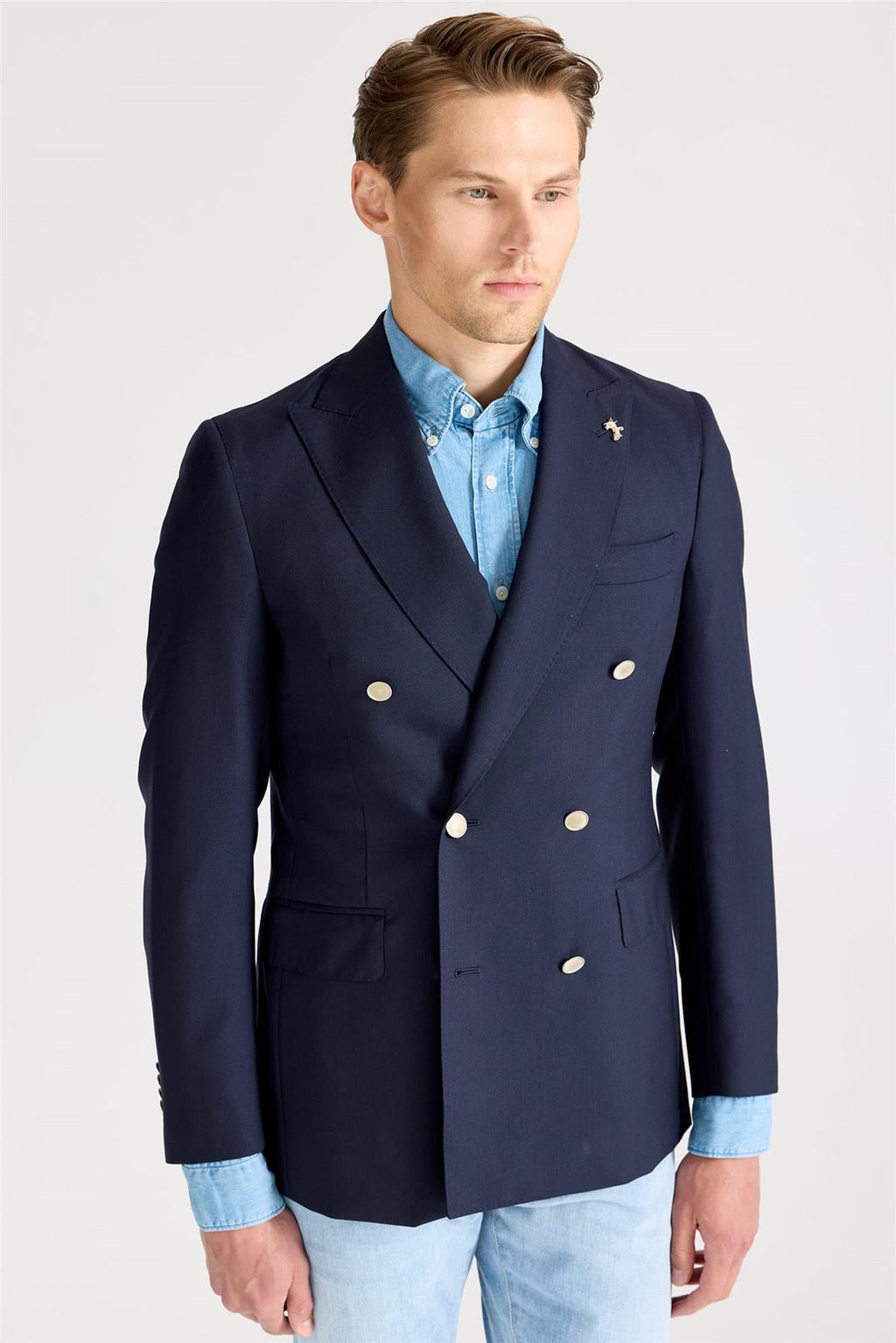 Lacivert Kruvaze Yün Blazer Ceket - 7