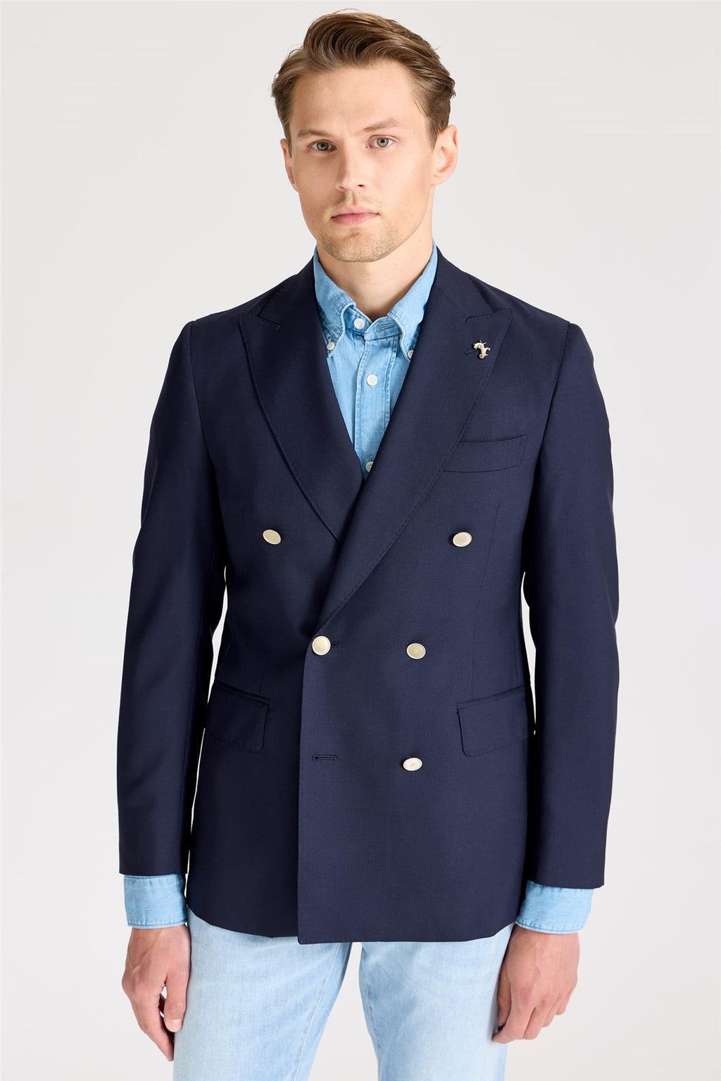 Lacivert Kruvaze Yün Blazer Ceket - 6