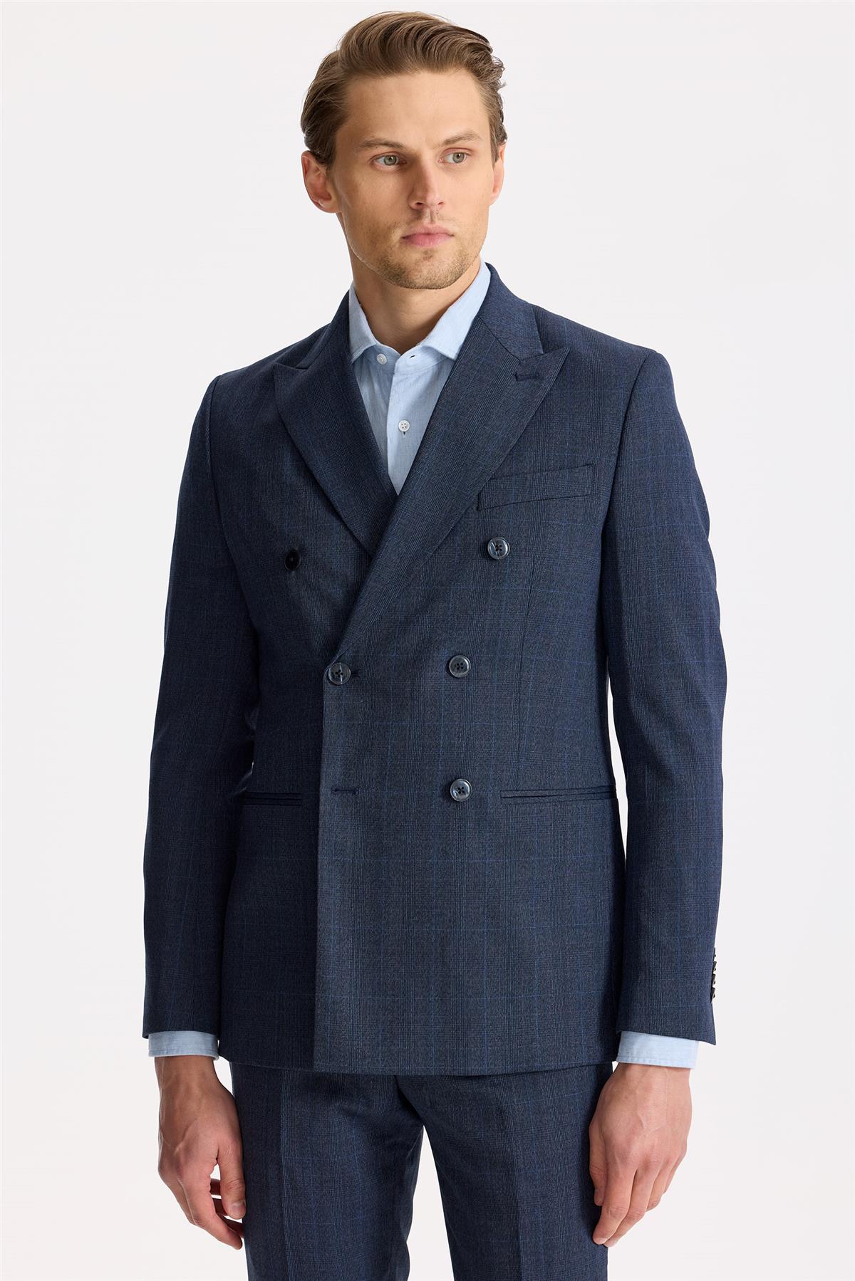 Lacivert Kruvaze Yün Takım Elbise - Image 4