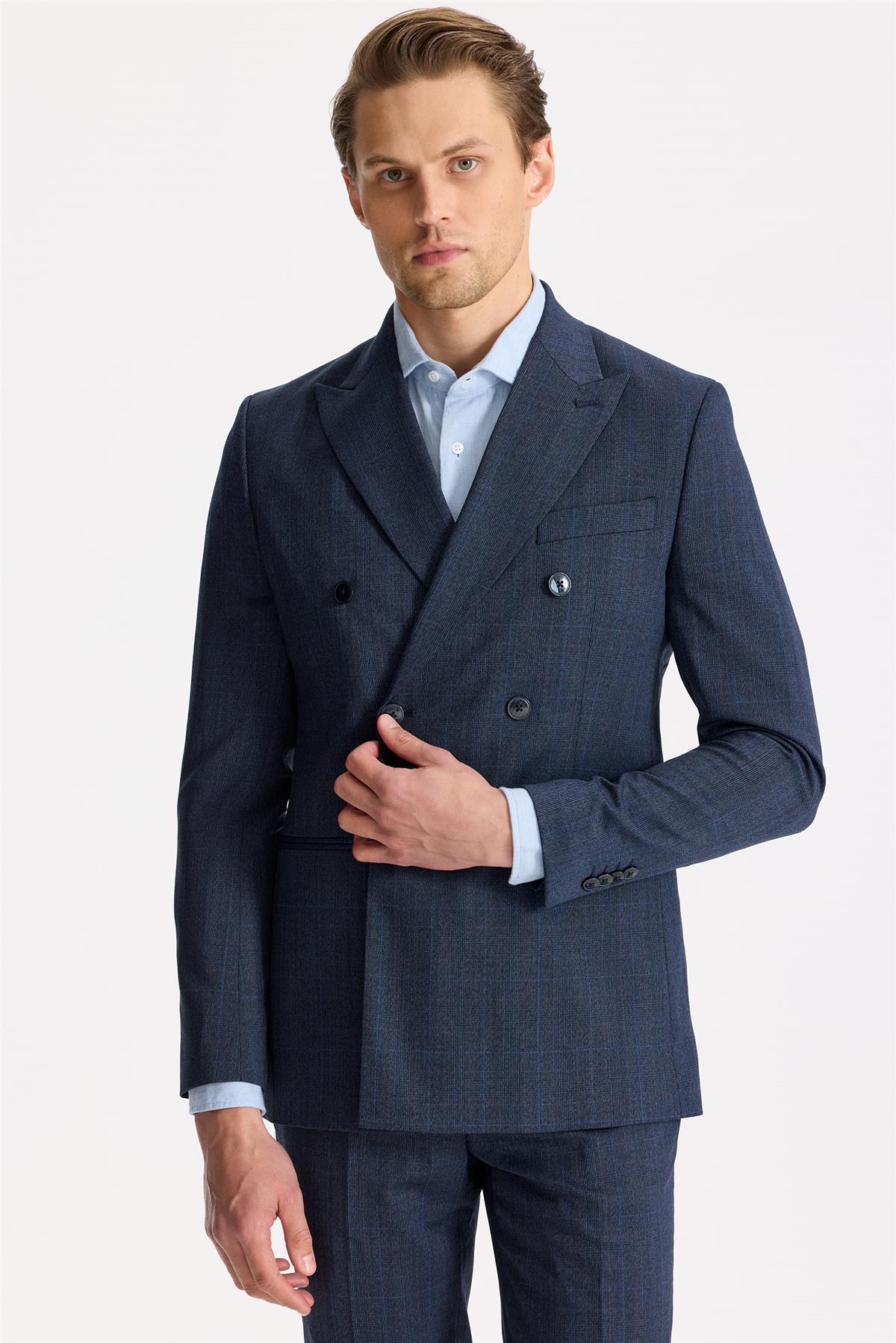 Lacivert Kruvaze Yün Takım Elbise - Image 3