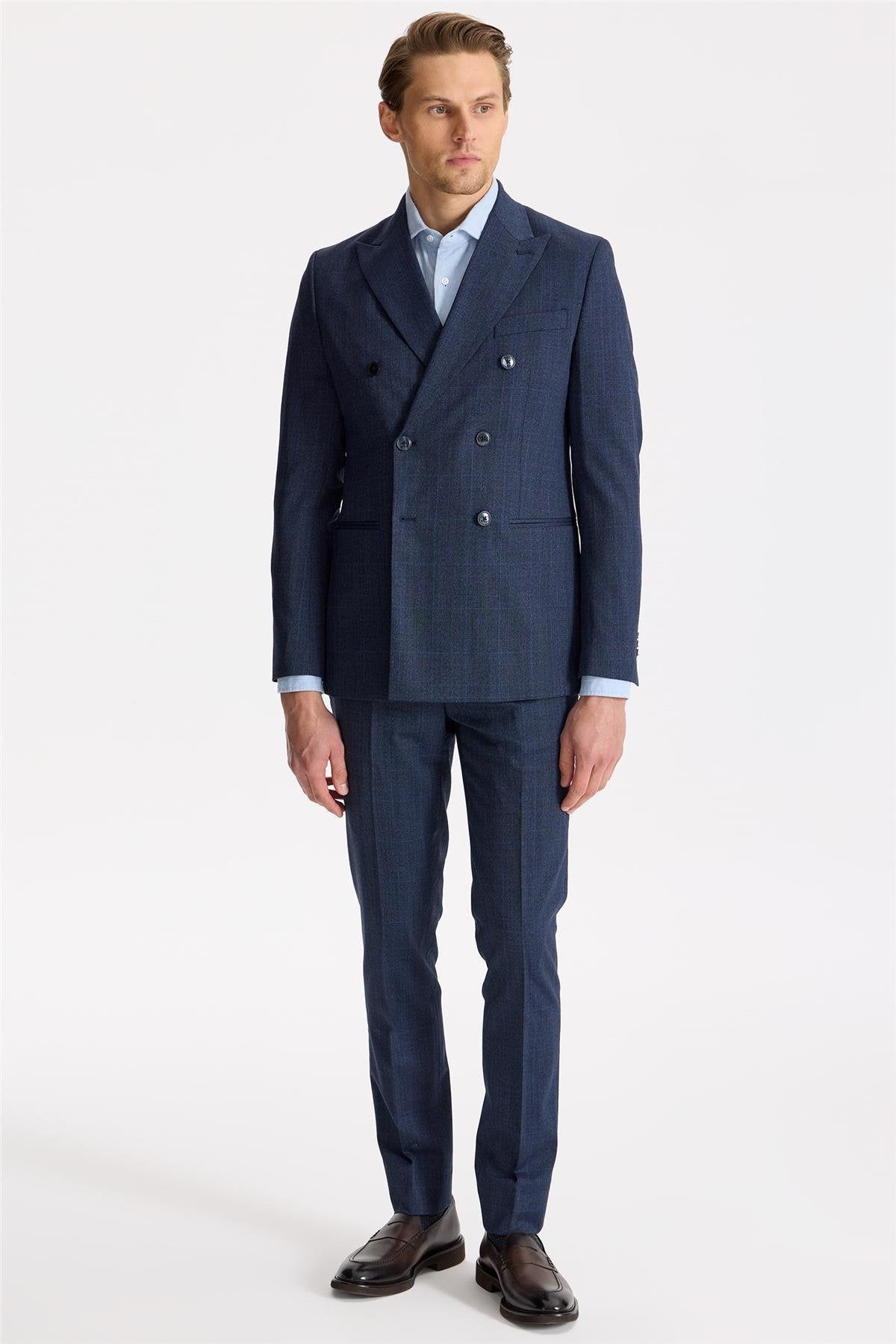 Lacivert Kruvaze Yün Takım Elbise - Image 2