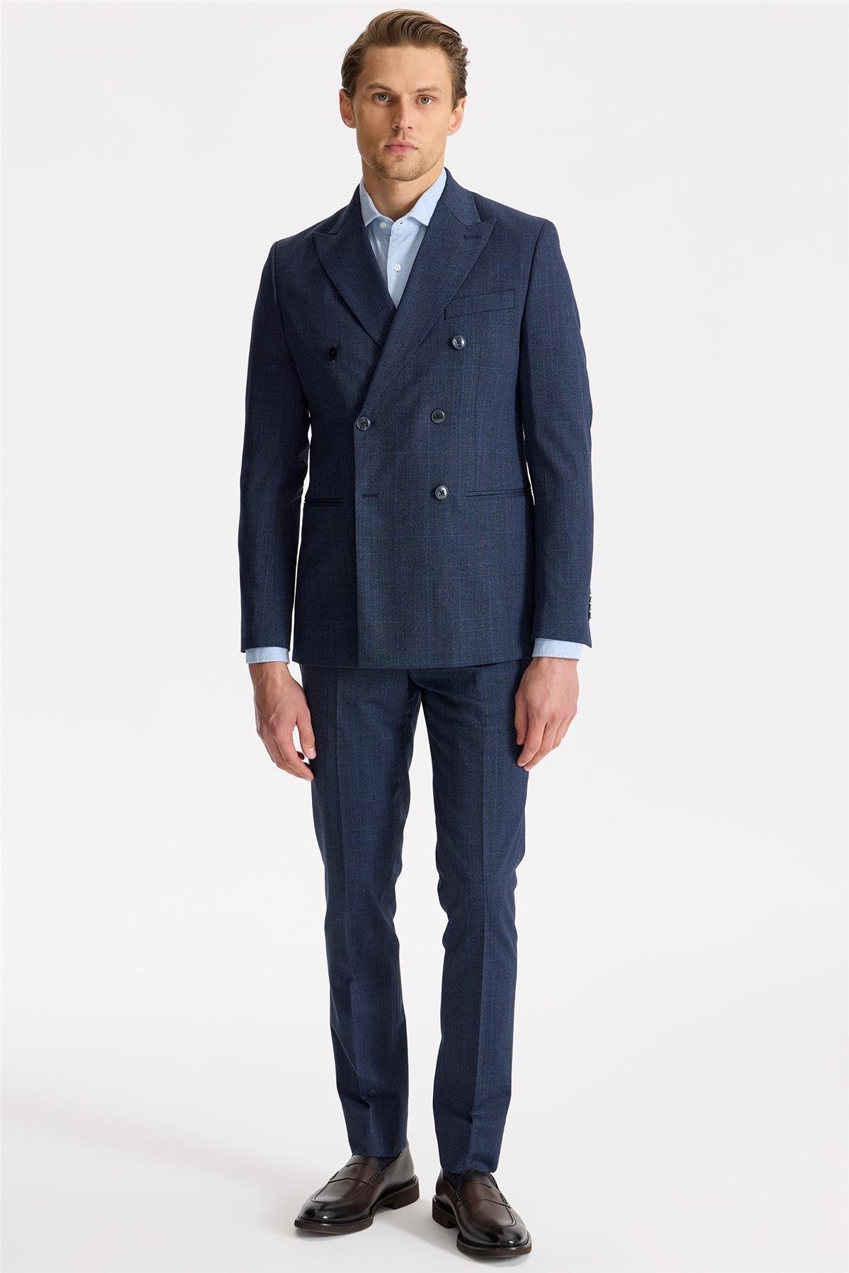 Lacivert Kruvaze Yün Takım Elbise - Image 1