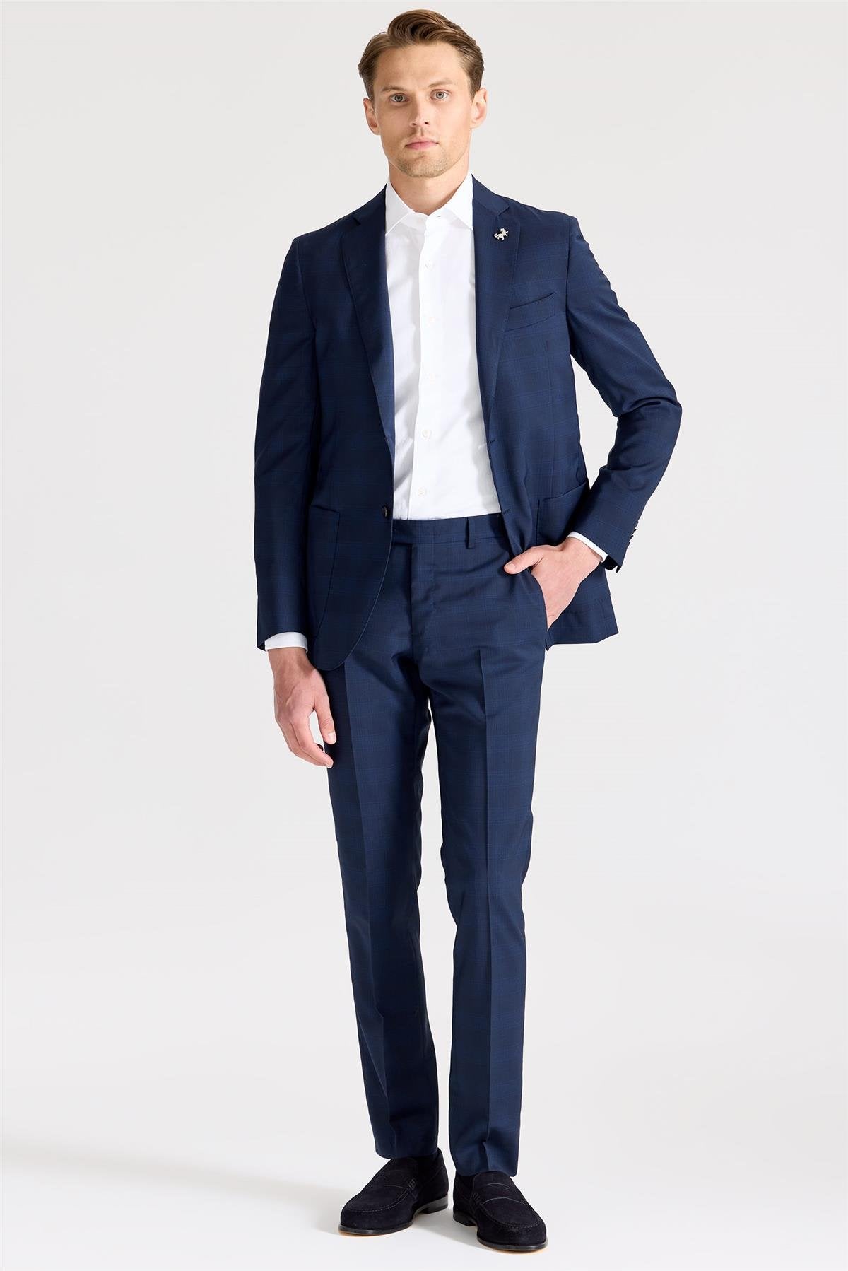 Lacivert Mavi Çizgili Takım Elbise - Image 4