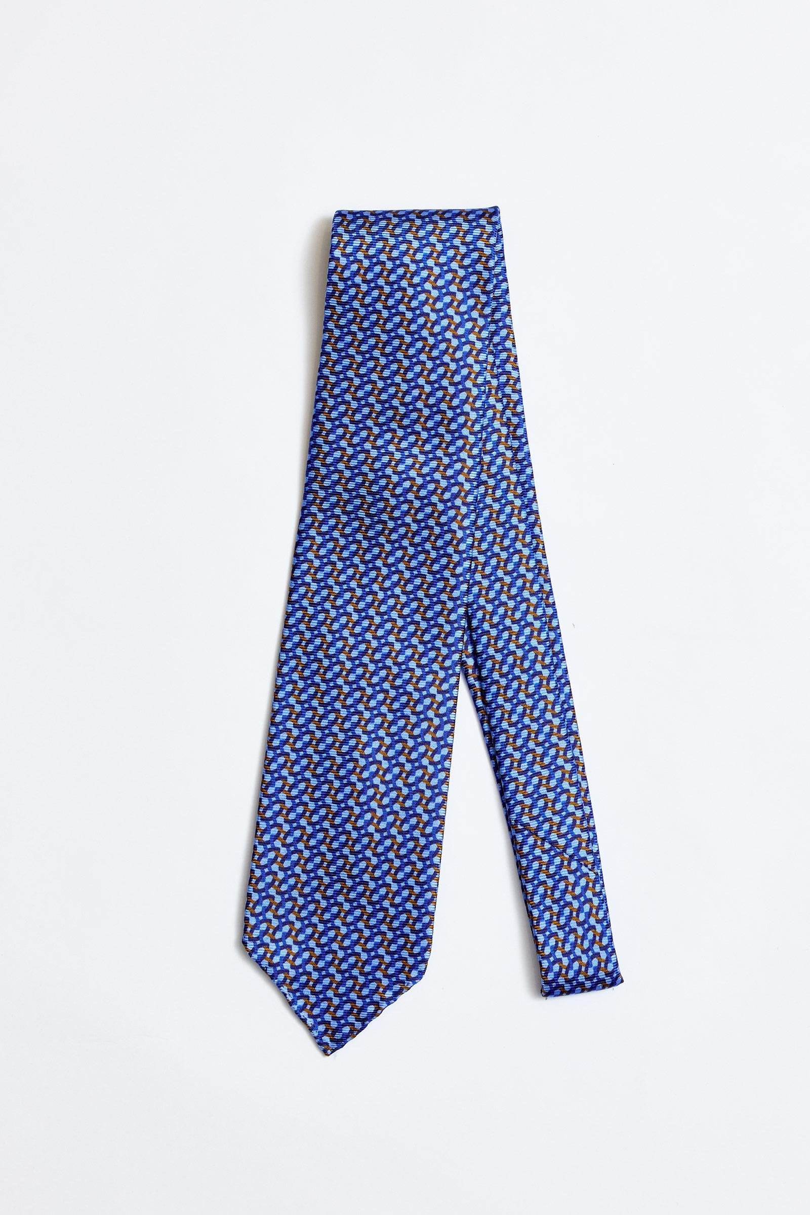 Lacivert Mavi Kahve Astarsız 5 Fold İpek Kravat