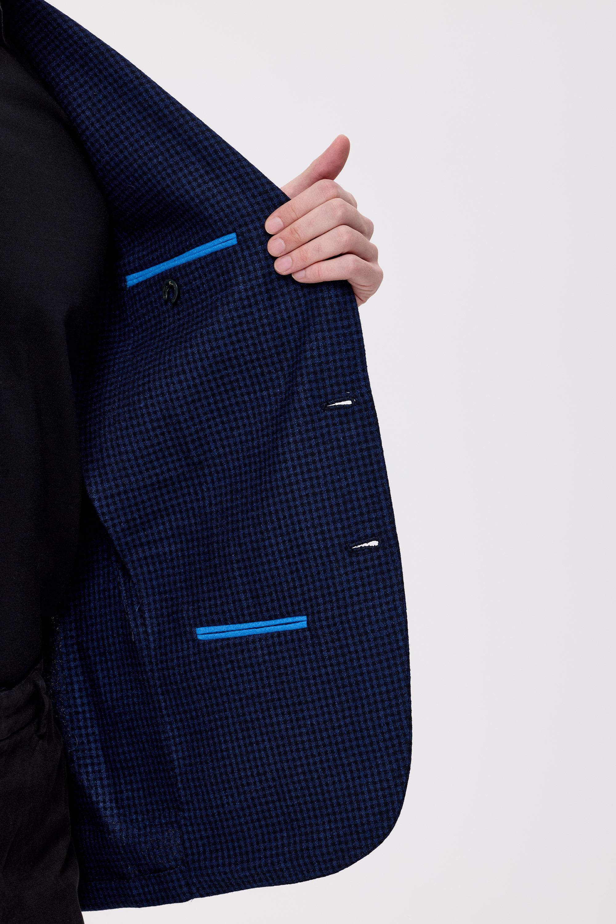 Lacivert Mavi Kareli Yün Kaşmir Ceket - Image 5