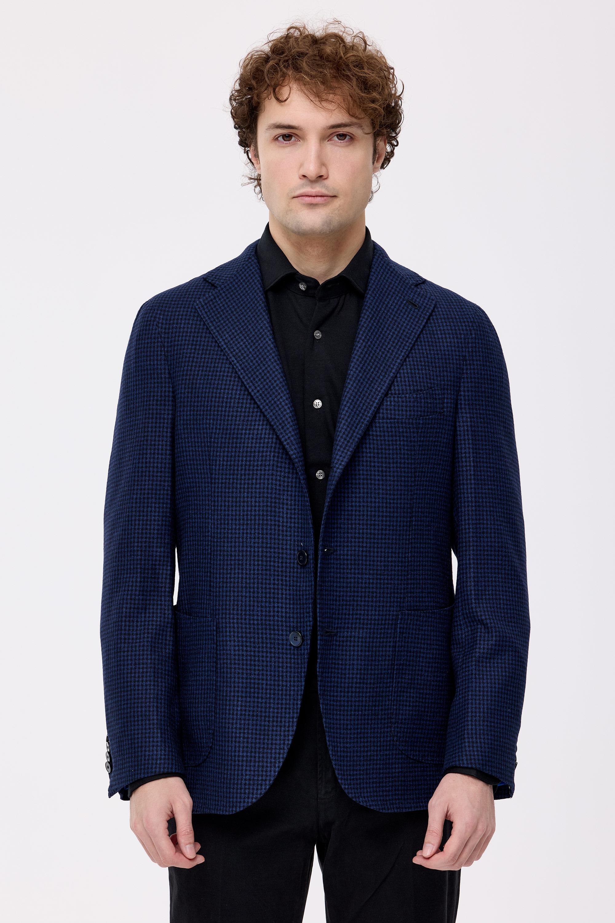 Lacivert Mavi Kareli Yün Kaşmir Ceket - Image 2