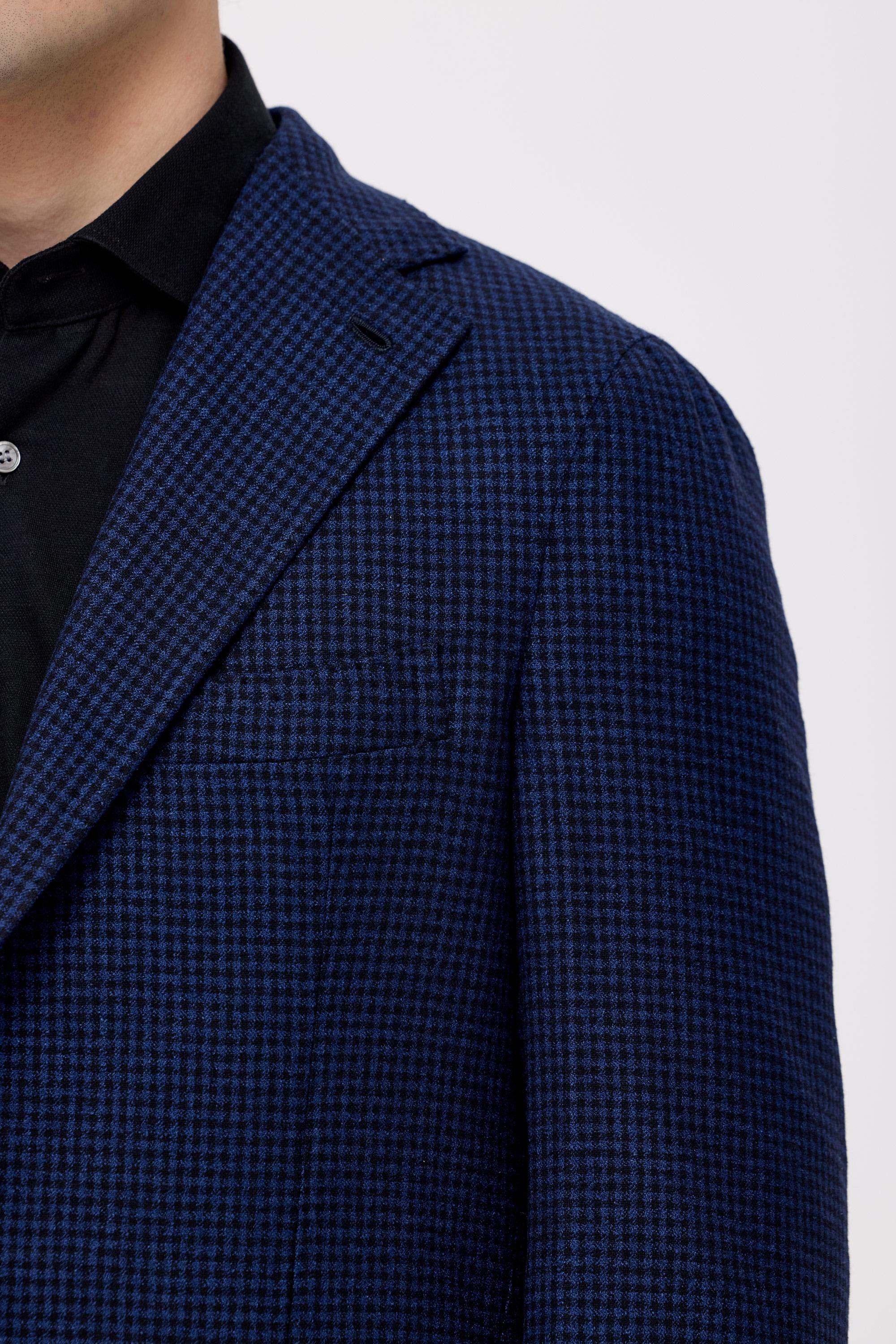 Lacivert Mavi Kareli Yün Kaşmir Ceket - Image 3