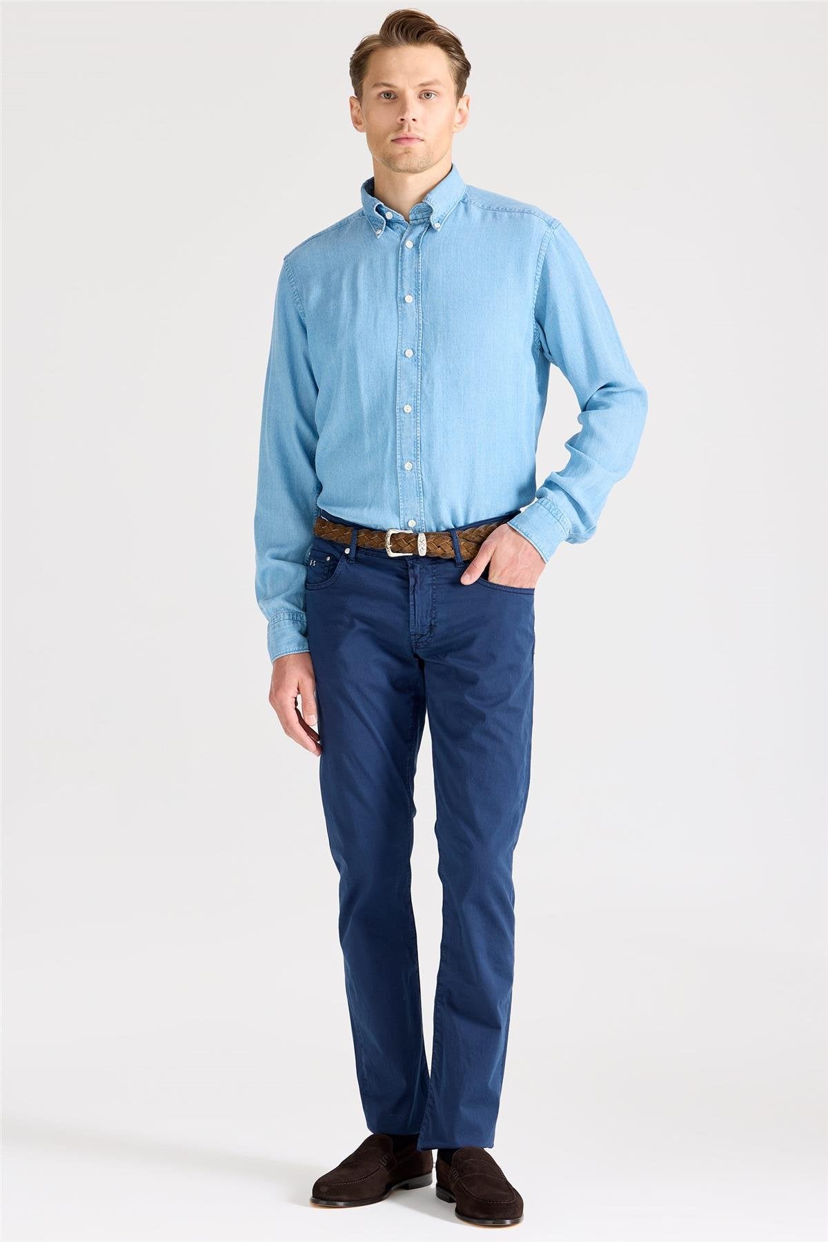 Lacivert Pamuk İpek Pantolon - Image 4