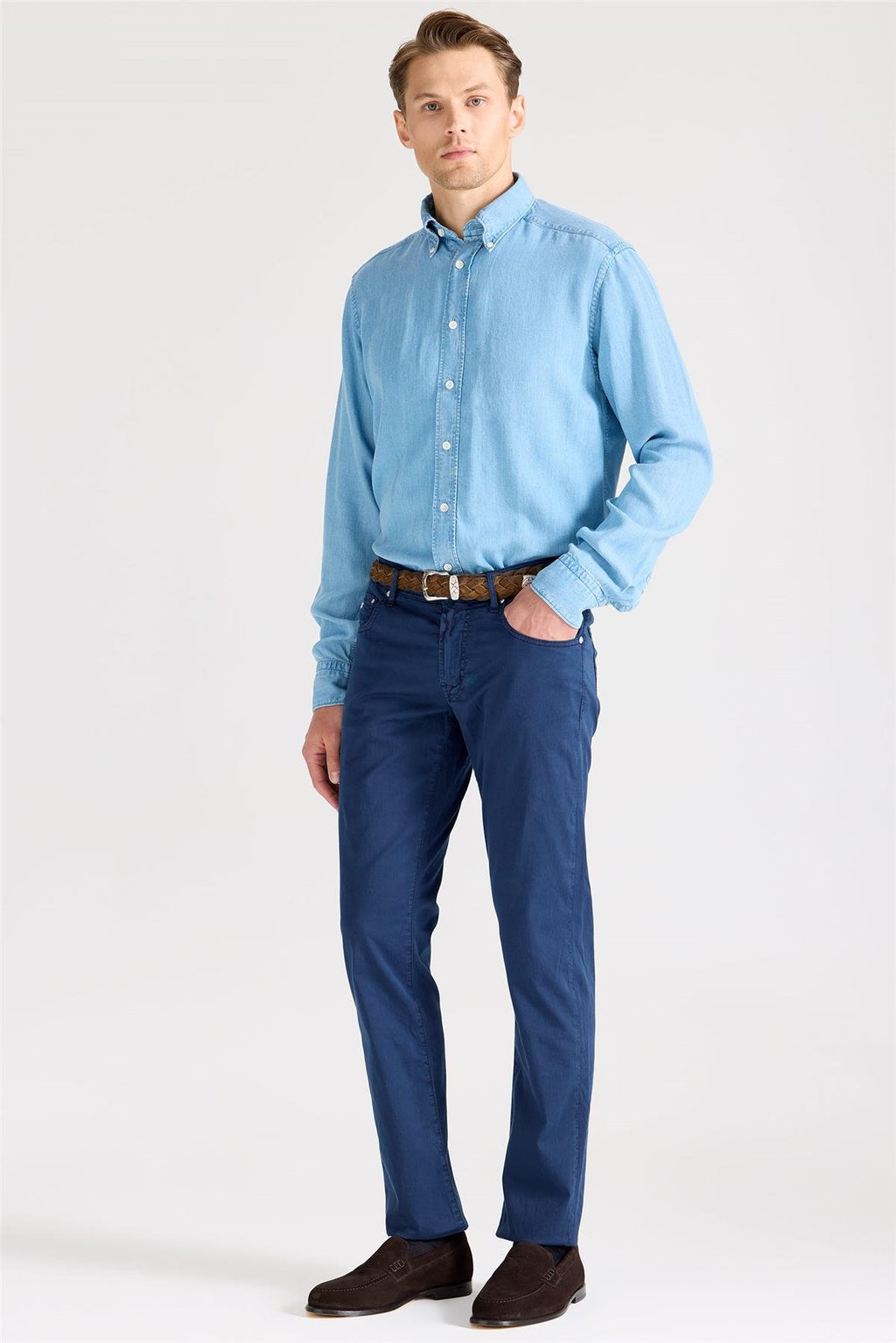 Lacivert Pamuk İpek Pantolon - Image 3