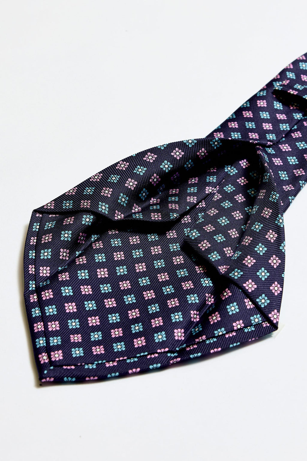 Lacivert Pembe Turkuaz 5 Fold İpek Kravat