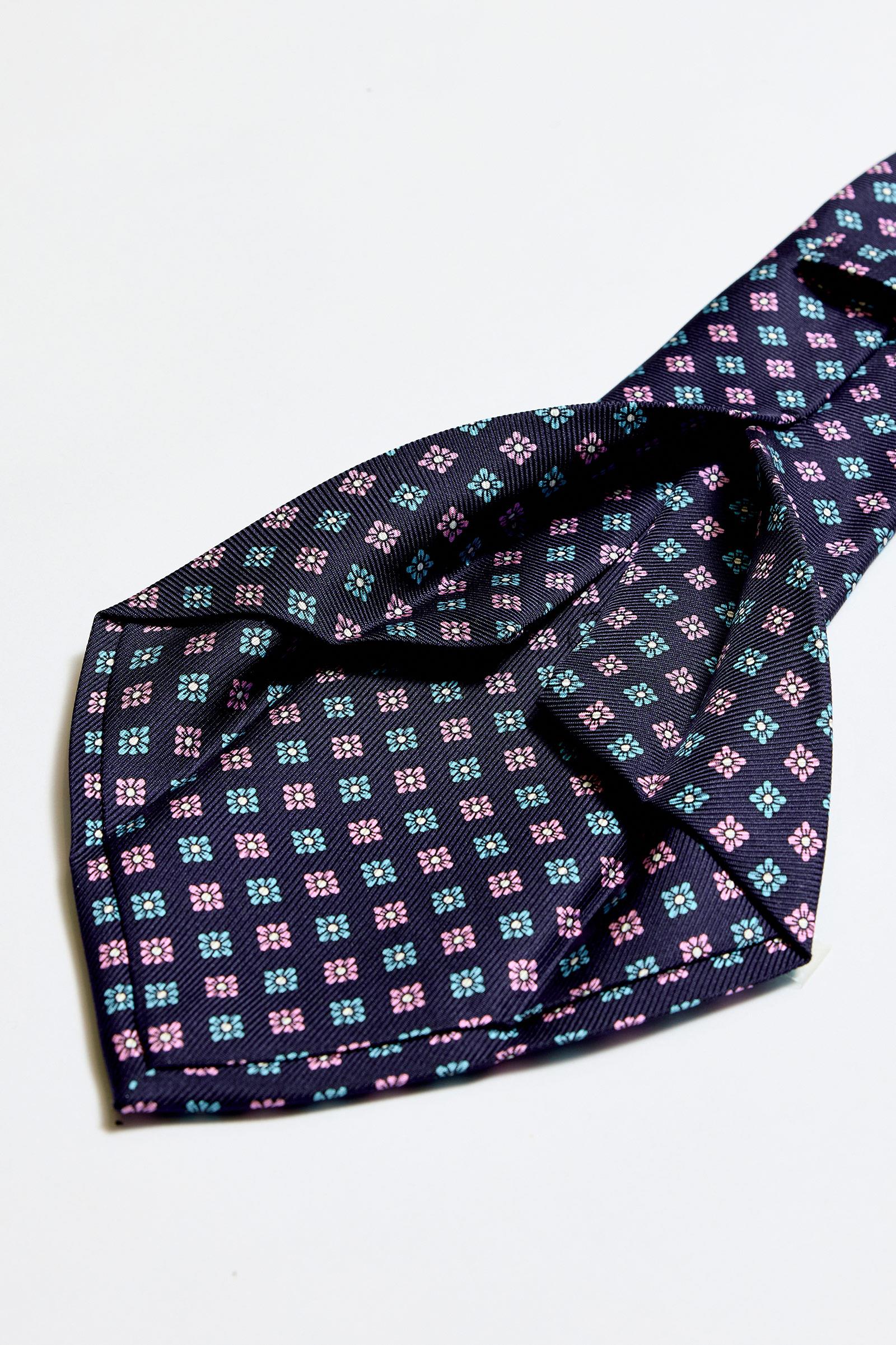 Lacivert Pembe Turkuaz 5 Fold İpek Kravat