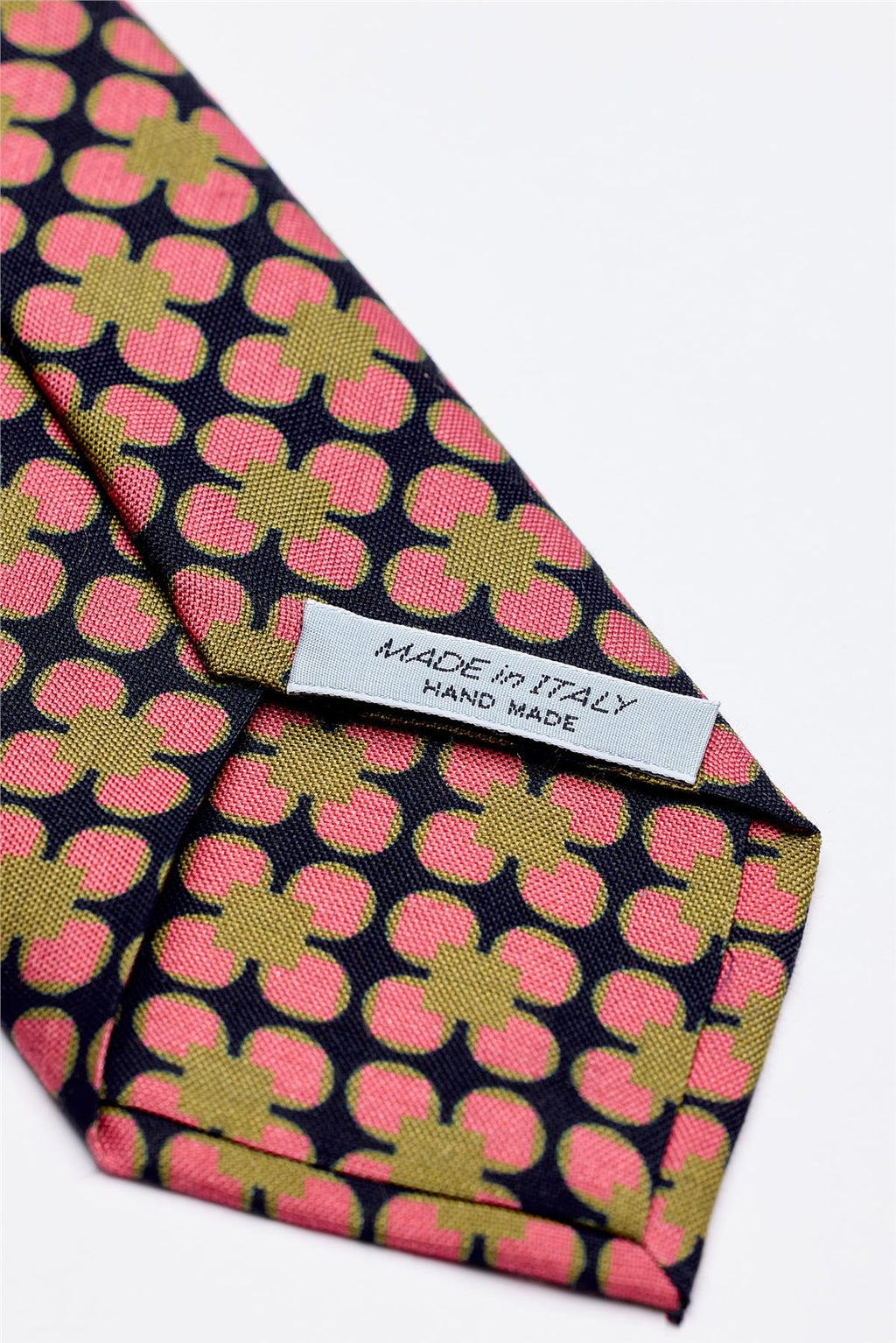 Lacivert Pembe Yeşil Desenli 7 Fold İpek Kravat - Image 4