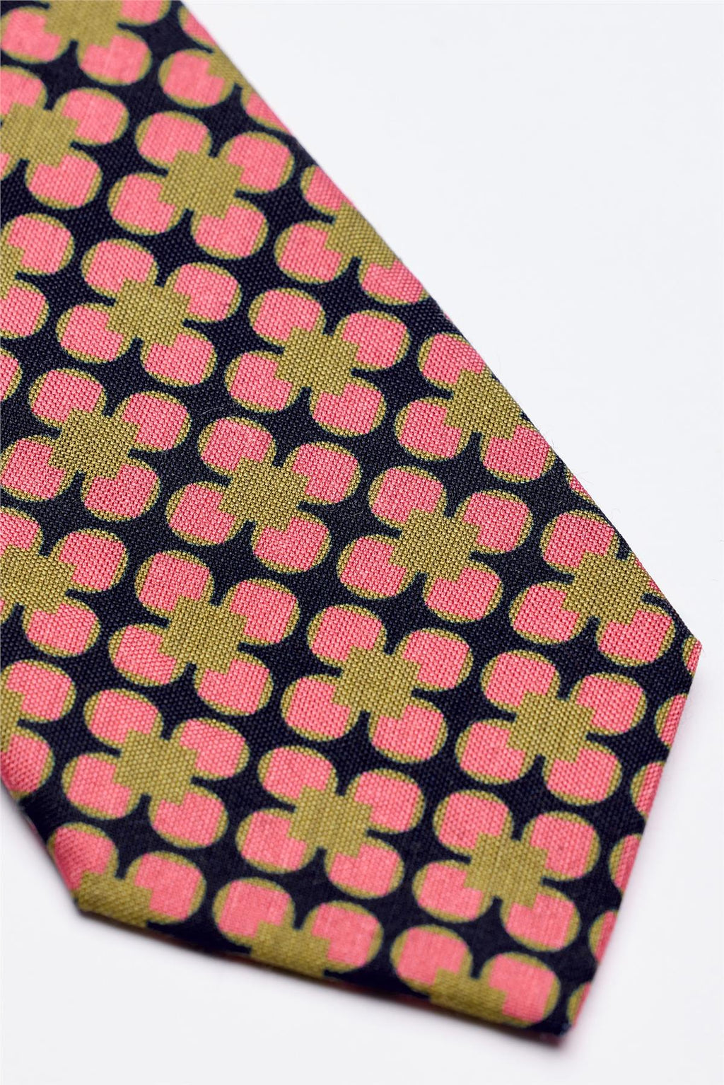 Lacivert Pembe Yeşil Desenli 7 Fold İpek Kravat - Image 3
