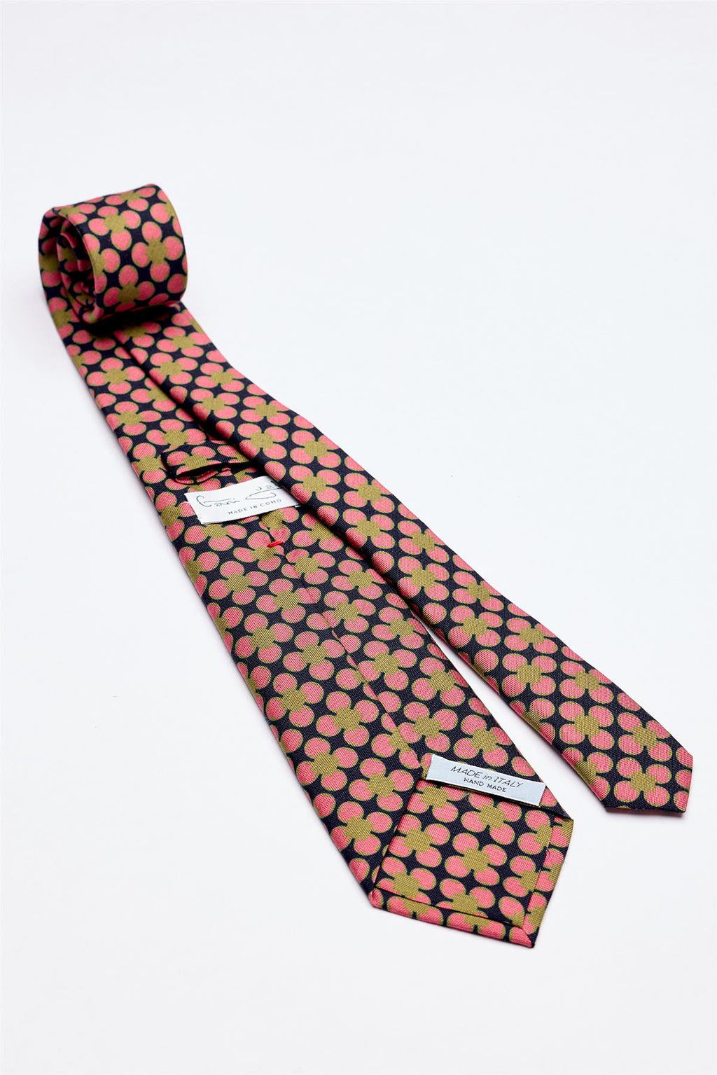 Lacivert Pembe Yeşil Desenli 7 Fold İpek Kravat - Image 2