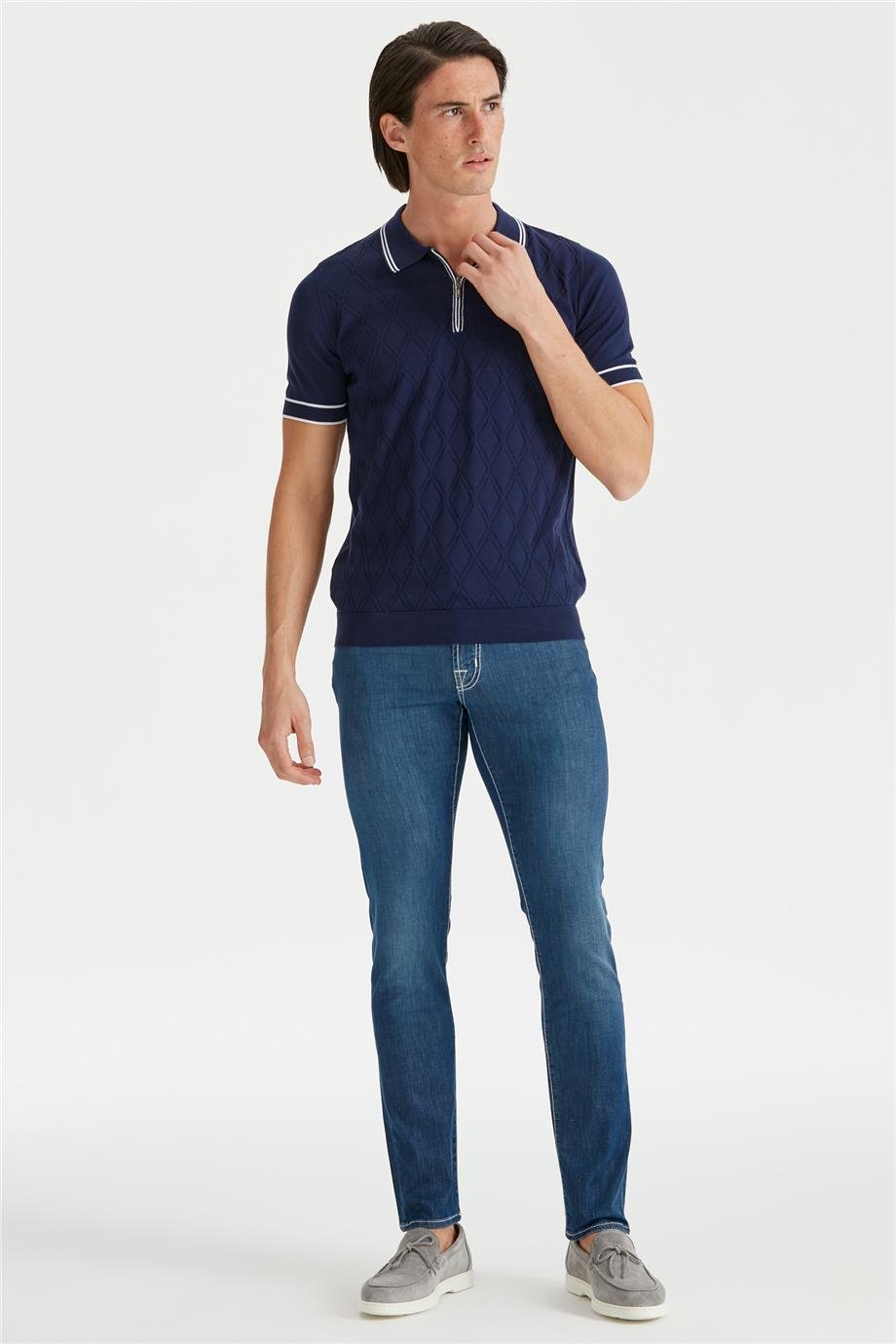 Lacivert Polo Yaka Erkek Pamuk Triko - Image 3