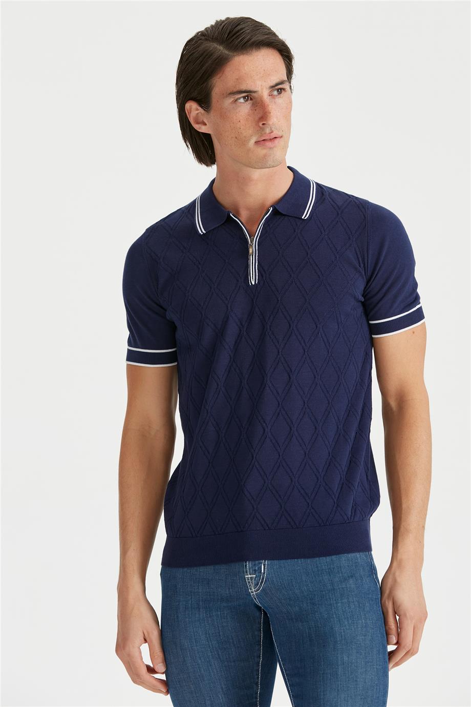 Lacivert Polo Yaka Erkek Pamuk Triko - Image 1