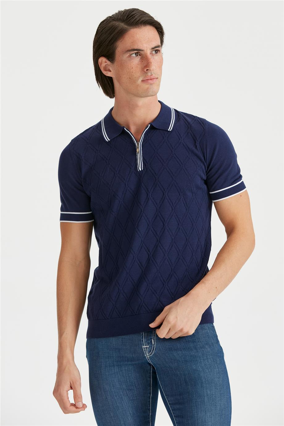 Lacivert Polo Yaka Erkek Pamuk Triko - Image 4