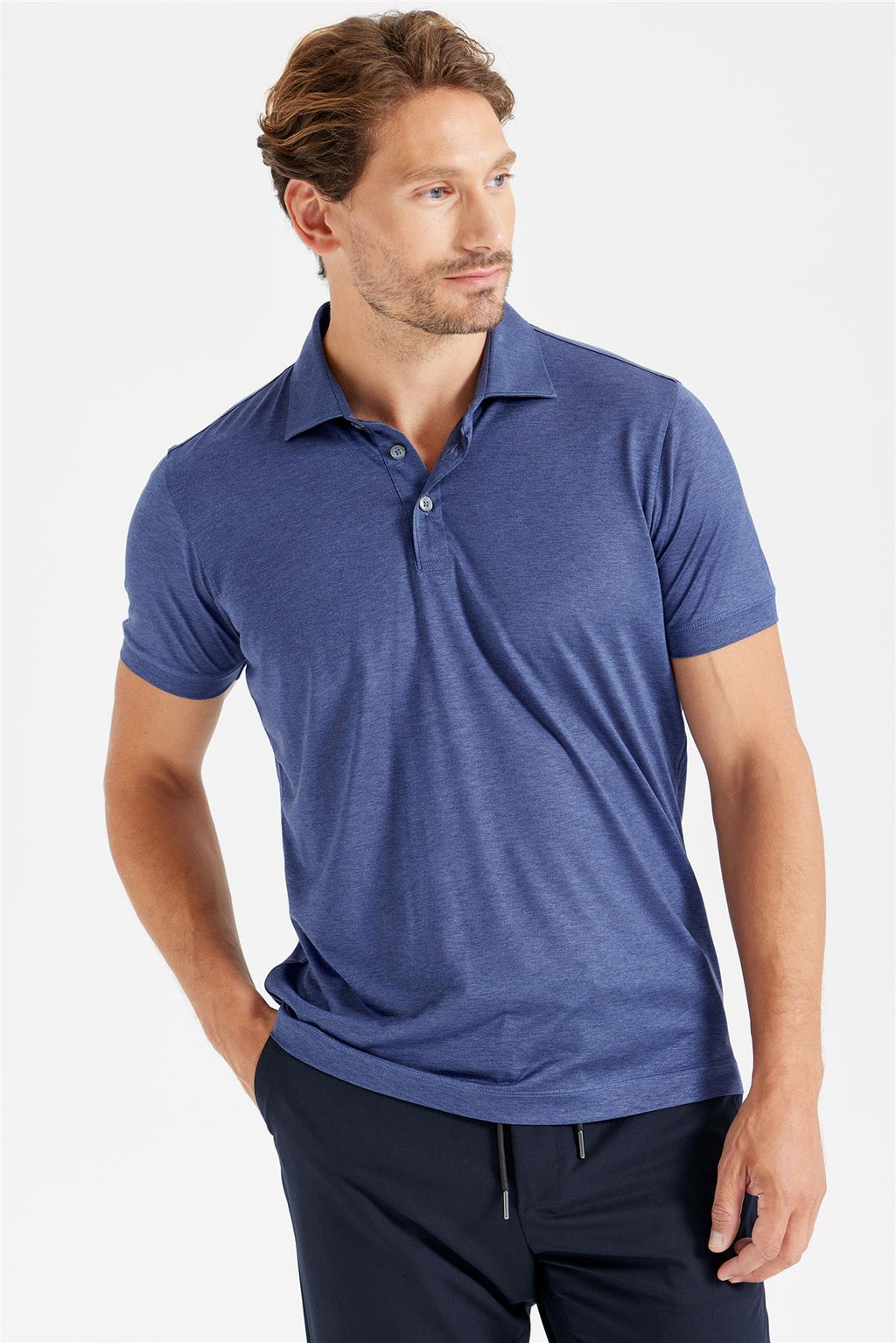 Lacivert Polo Yaka İpek T-Shirt - 3